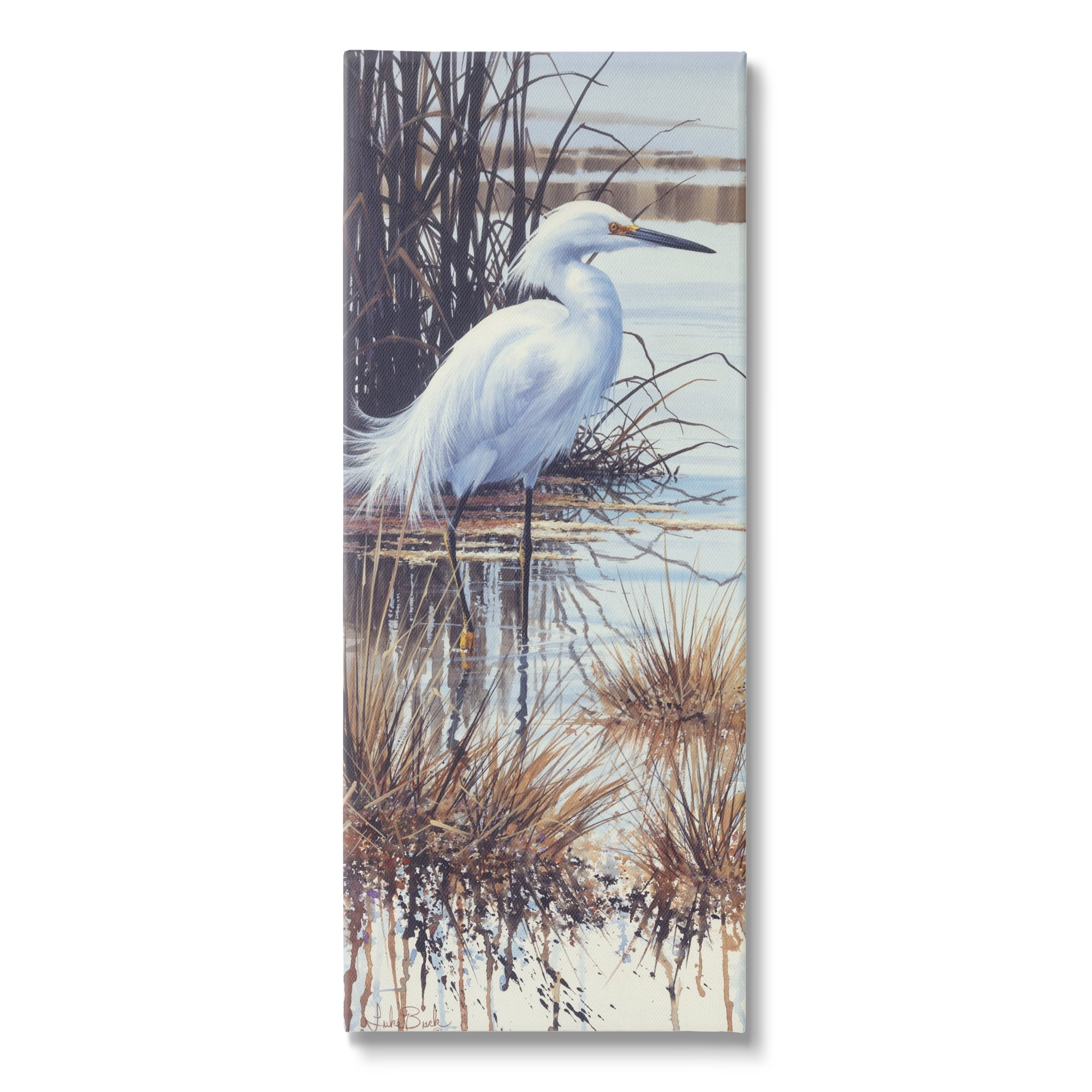 Stupell Industries Egret with Modern Splash Animals & Insects Painting Gallery Wrapped Canvas Print Wall Art, 20 x 48
