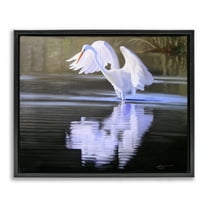 Stupell Industries Egret with Water Ripples Animals & Insects Painting Black Floater Framed Canvas Art Print Wall Art, 21 x 17