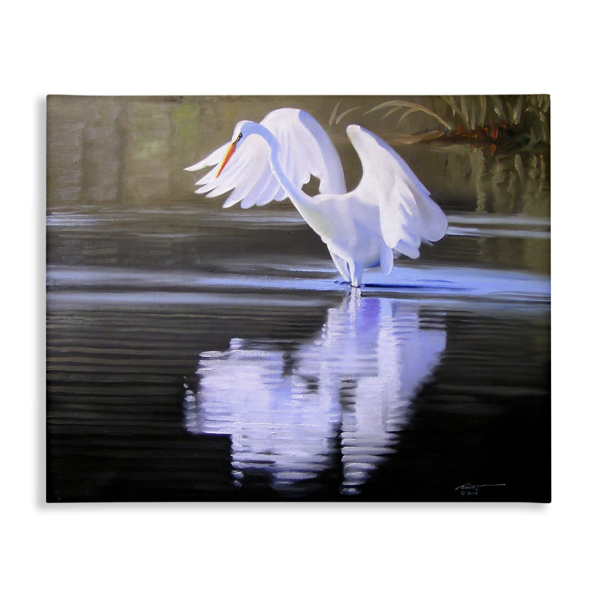 Stupell Industries Egret with Water Ripples Animals & Insects Painting Gallery Wrapped Canvas Art Print Wall Art, 48 x 36
