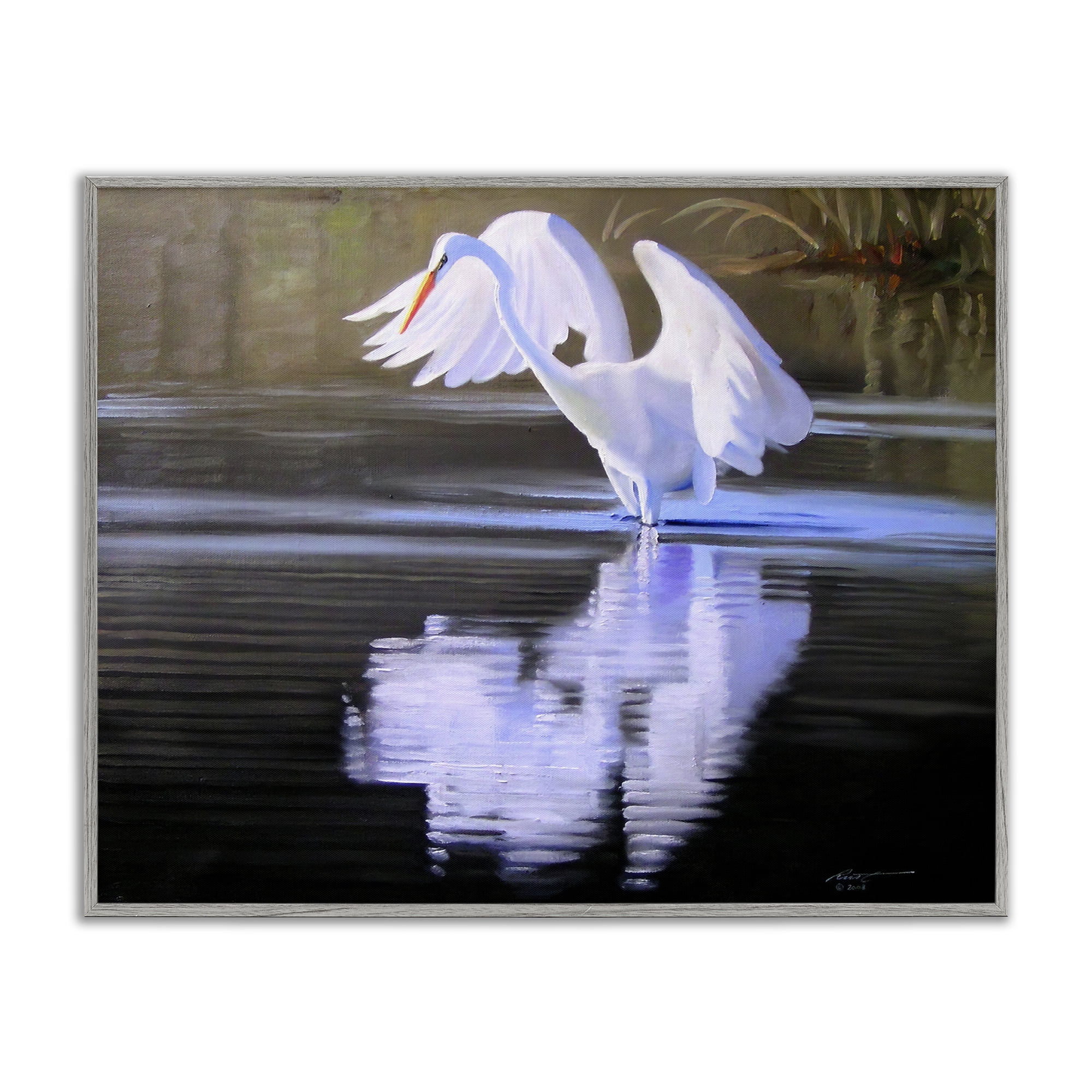 Stupell Industries Egret with Water Ripples Animals & Insects Painting Gray Framed Art Print Wall Art, 30 x 24