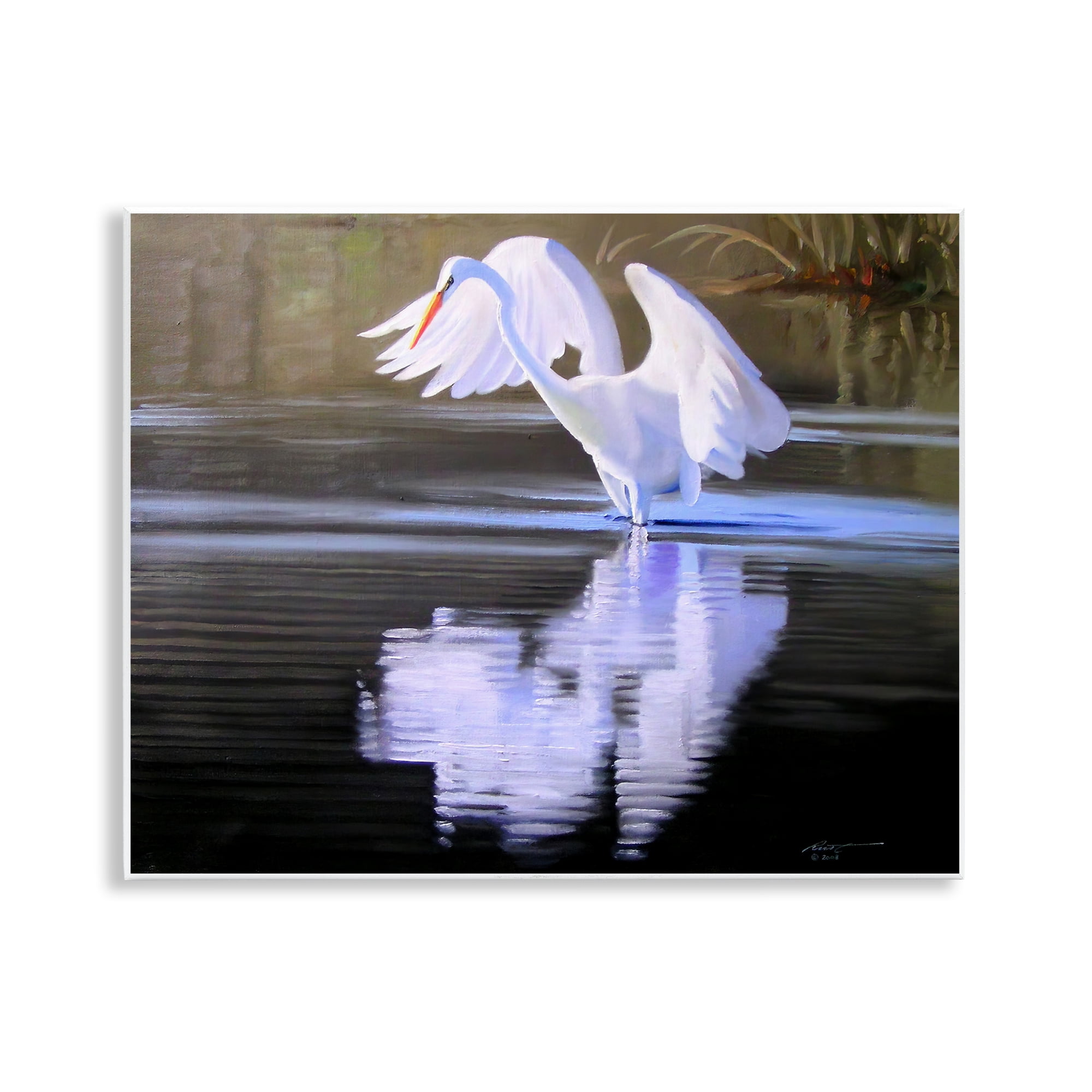 Stupell Industries Egret with Water Ripples Animals & Insects Painting Unframed Art Print Wall Art, 14 x 11