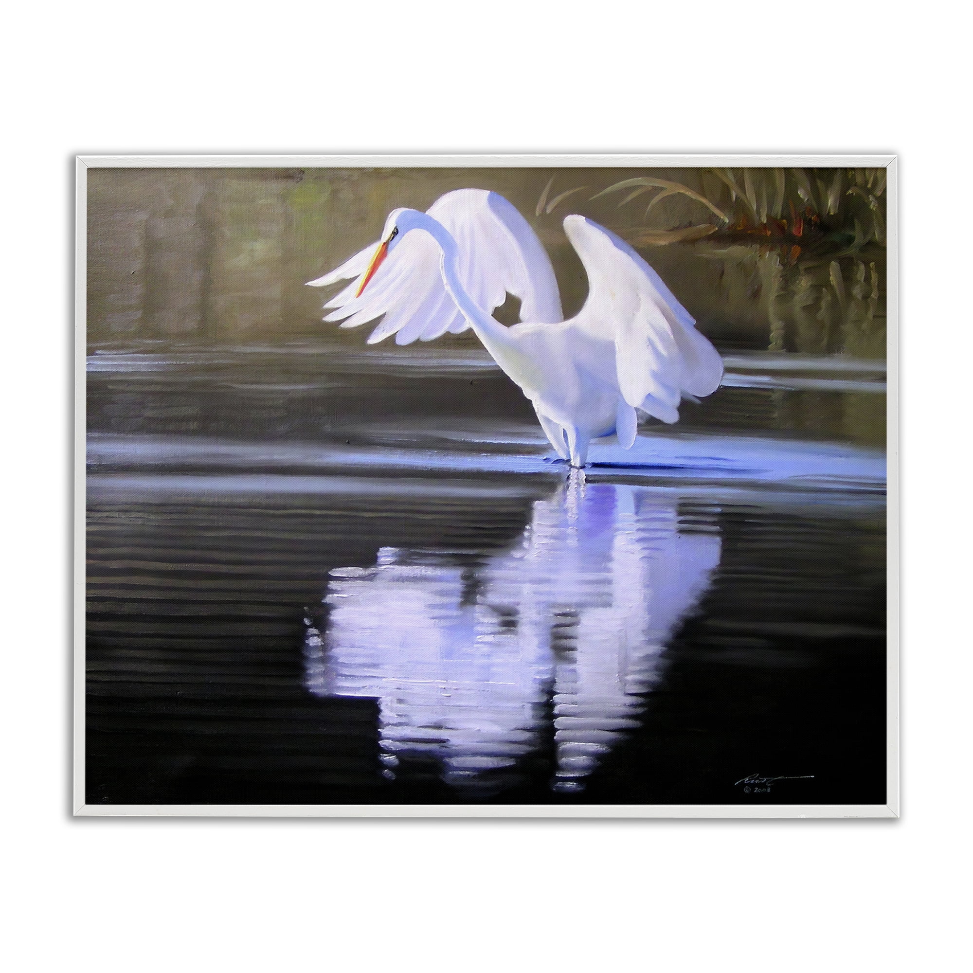Stupell Industries Egret with Water Ripples Animals & Insects Painting White Framed Art Print Wall Art, 14 x 11