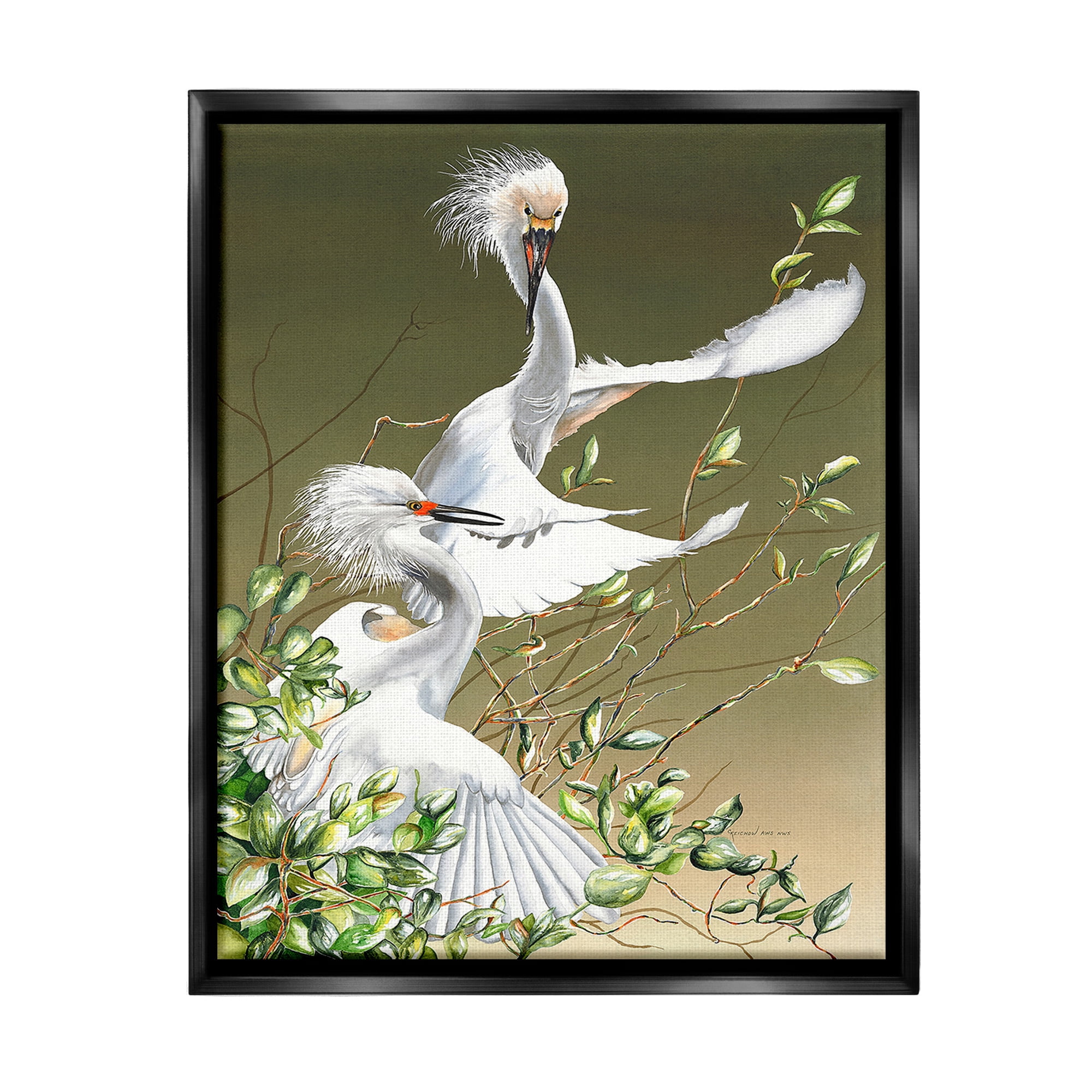 Stupell Industries Egrets Flapping Wings Animals & Insects Painting Black Floater Framed Canvas Art Print Wall Art, 17 x 21