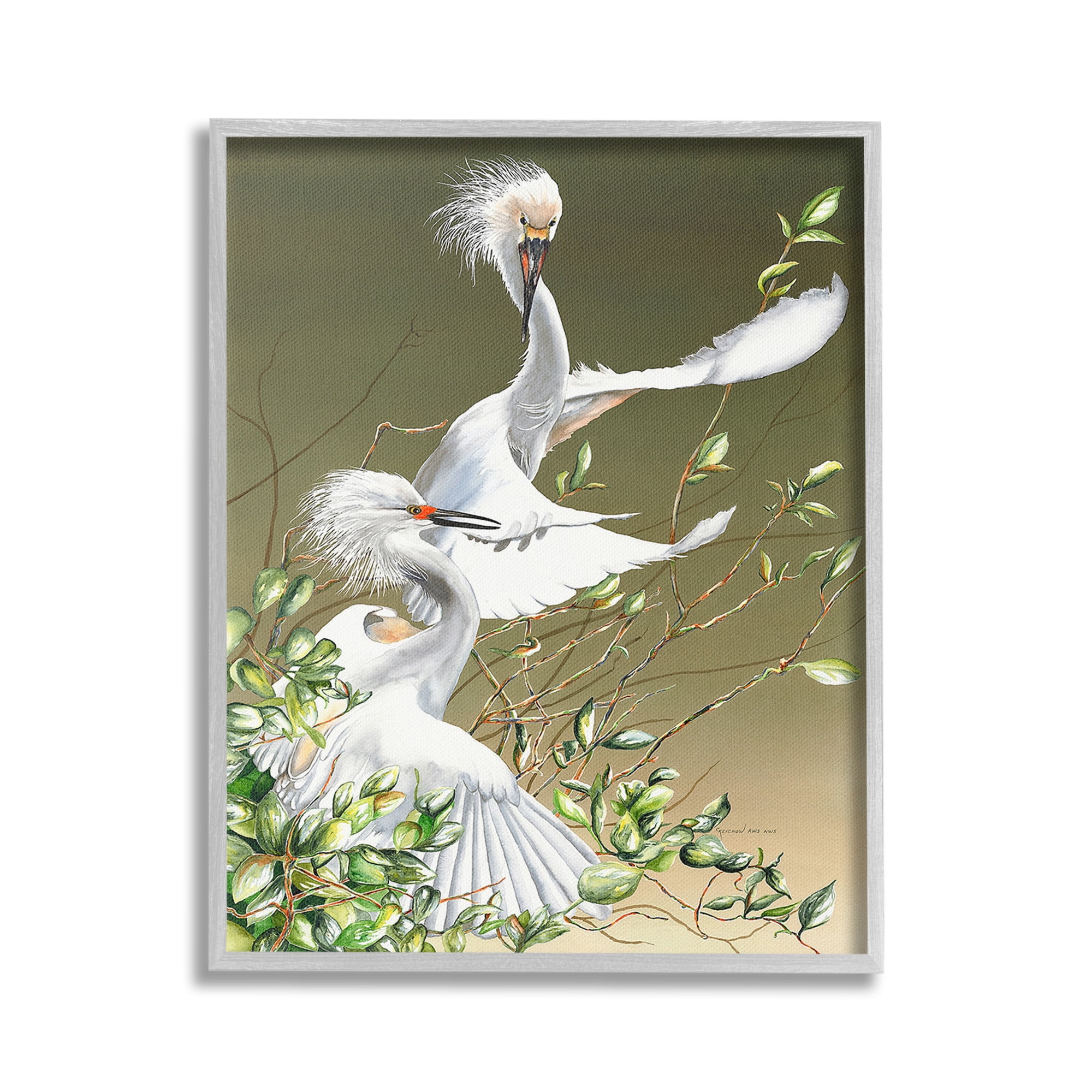 Stupell Industries Egrets Flapping Wings Animals & Insects Painting Gray Framed Art Print Wall Art, 16 x 20