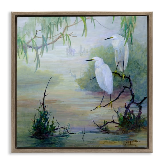 Stupell Industries Rustic Lodge Egrets & Marshland Edge Brown Floating Frame Canvas Art, 25 x 25, by Floy Zittin