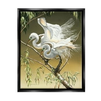 Stupell Industries Egrets Perched on Branch Animals & Insects Painting Black Floater Framed Canvas Art Print Wall Art, 17 x 21