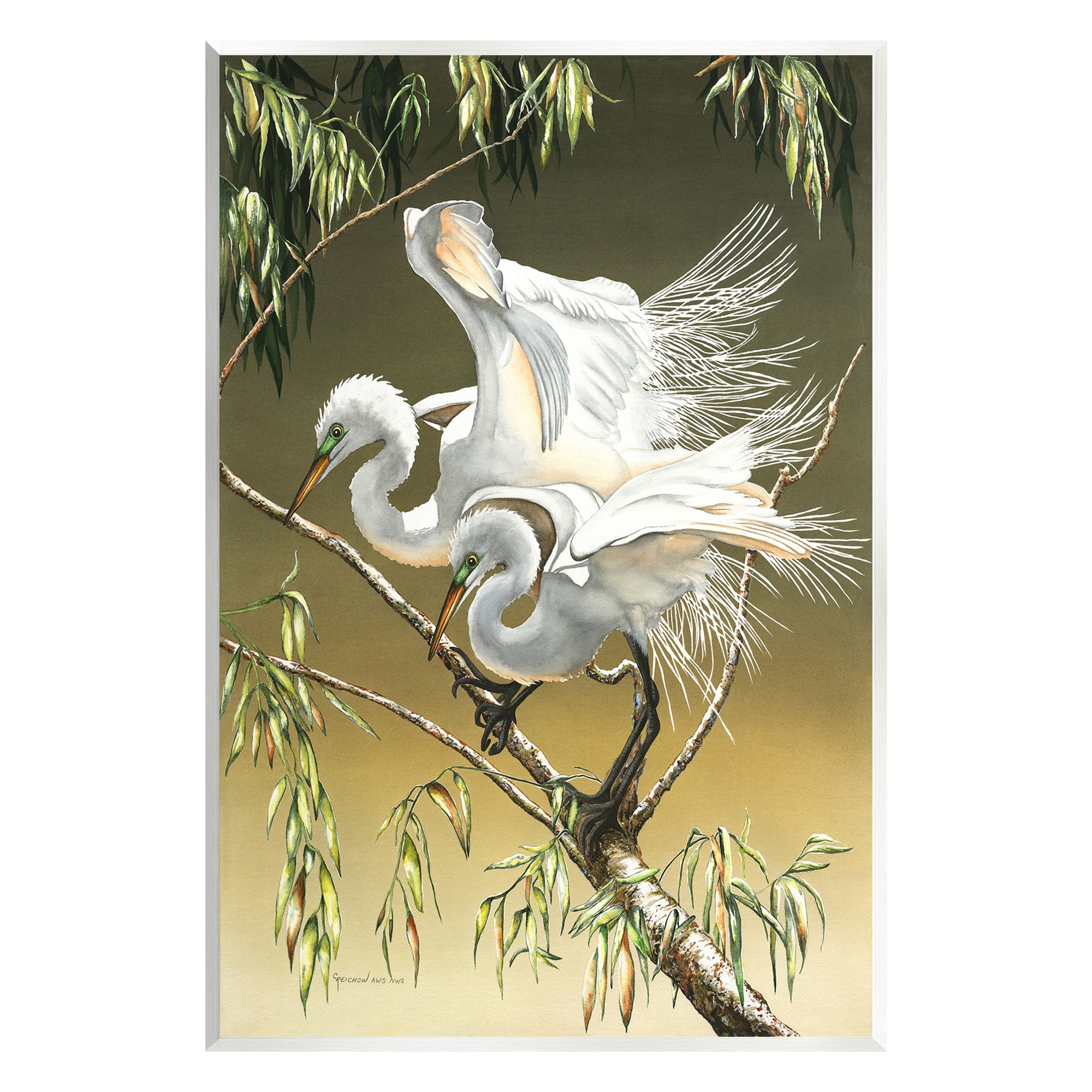 Stupell Industries Egrets Perched on Branch Animals & Insects Painting Unframed Art Print Wall Art, 10 x 15