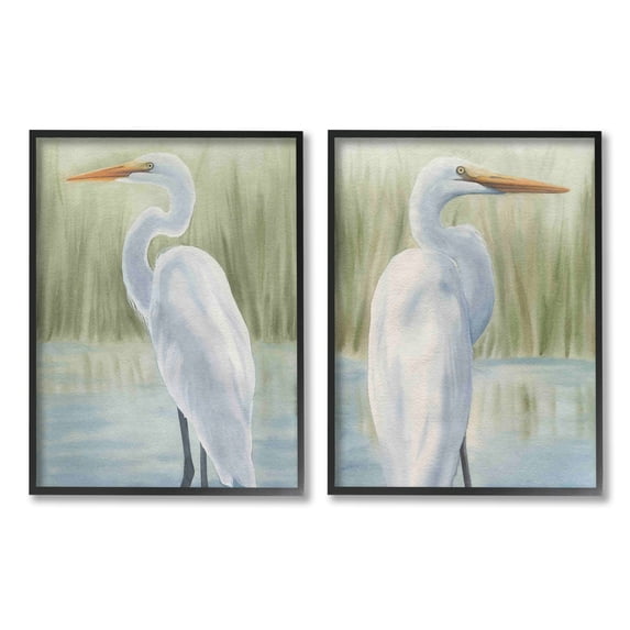 Stupell Industries Egrets in Marshland Animals & Insects Painting Black Framed Art Print Wall Art, 11 x 14, Set of 2