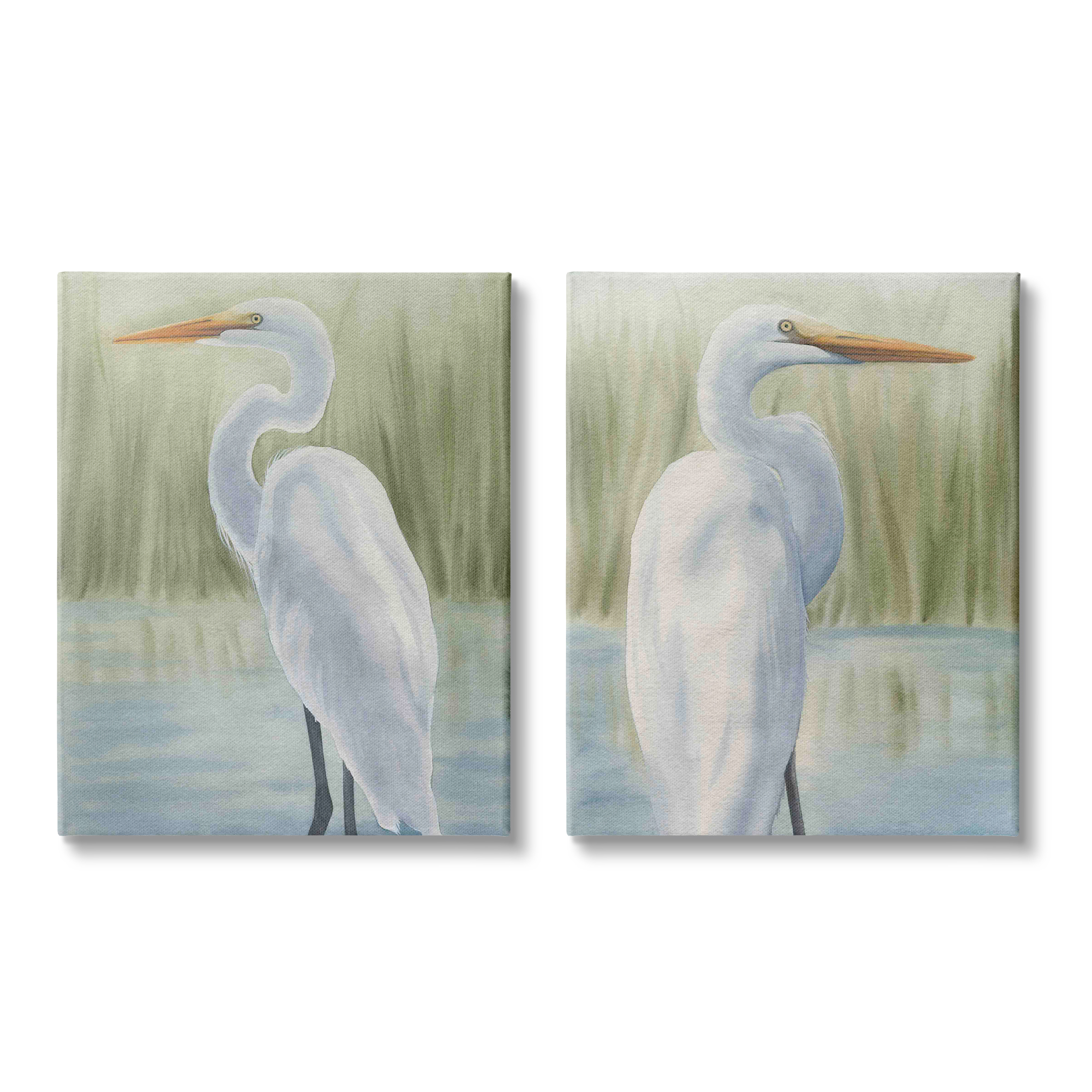 Stupell Industries Egrets in Marshland Animals & Insects Painting Gallery Wrapped Canvas Print Wall Art, 24 x 30, Set of 2