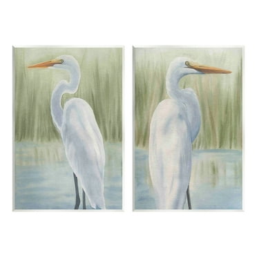 Stupell Industries Egrets in Marshland Animals & Insects Painting Unframed Art Print Wall Art, 10 x 15, Set of 2