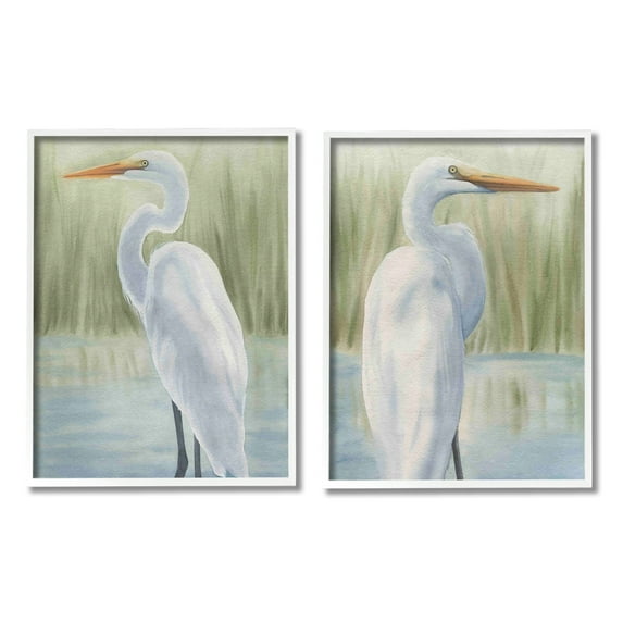 Stupell Industries Egrets in Marshland Animals & Insects Painting White Framed Art Print Wall Art, 11 x 14, Set of 2