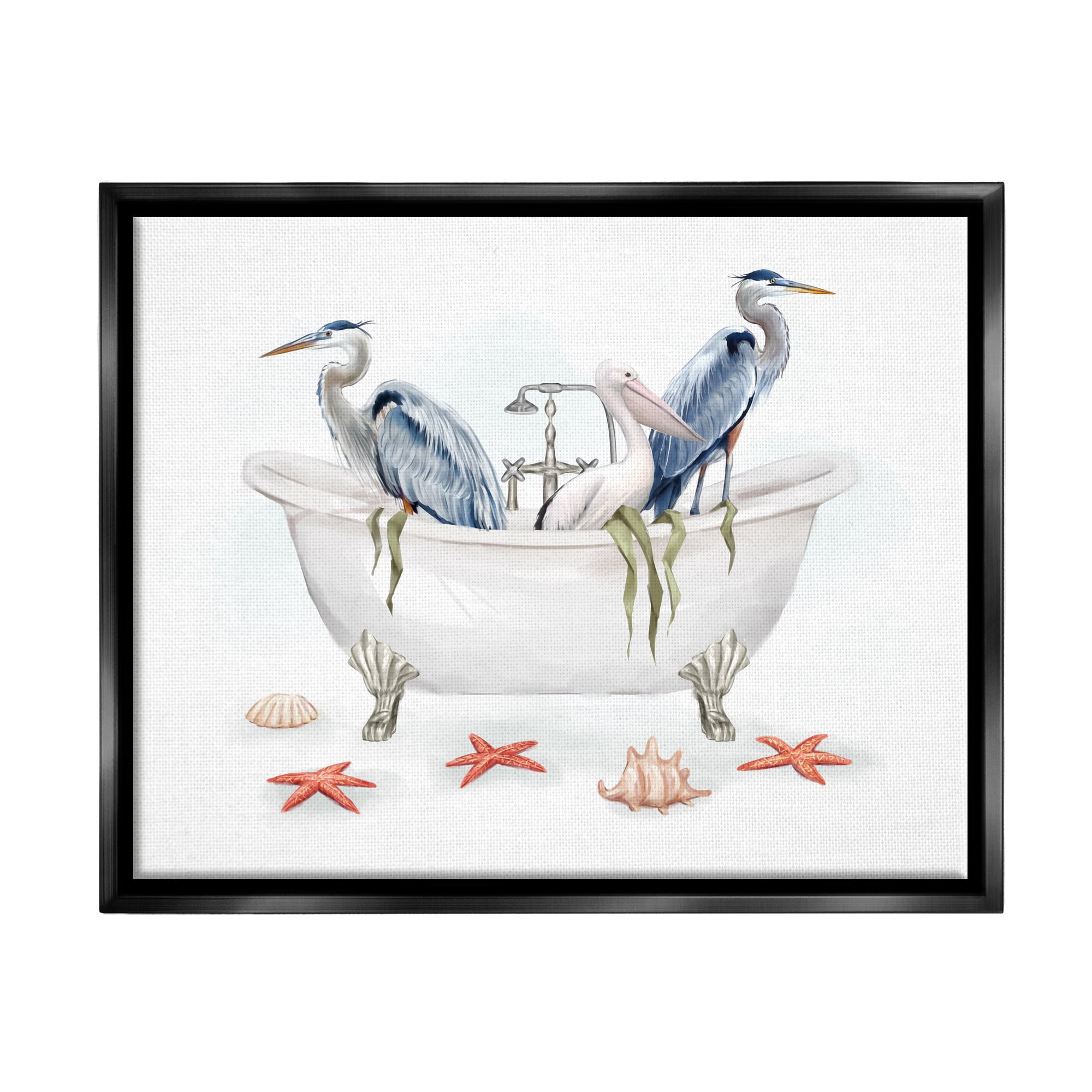 Stupell Industries Egrets in Nautical Bathtub Animals & Insects Painting Black Floater Framed Art Print Wall Art, 31 x 25