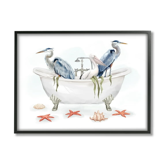 Stupell Industries Egrets in Nautical Bathtub Animals & Insects Painting Black Framed Art Print Wall Art, 14 x 11