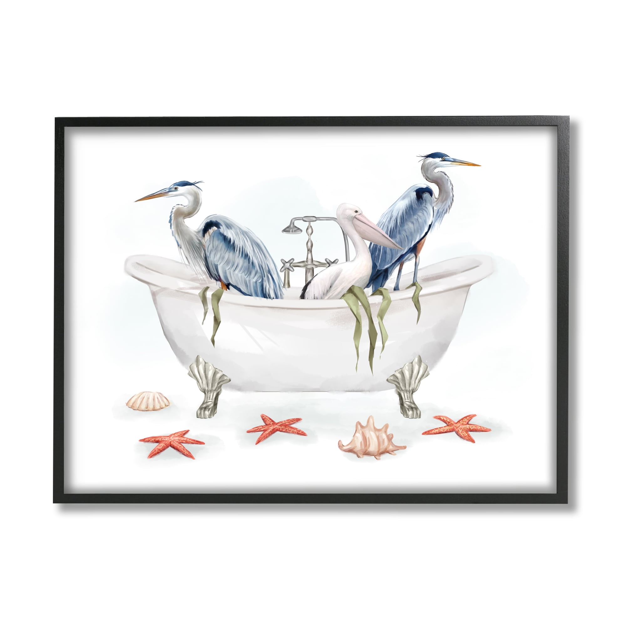 Stupell Industries Egrets in Nautical Bathtub Animals & Insects Painting Black Framed Art Print Wall Art, 30 x 24