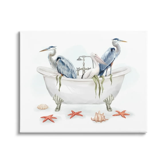 Stupell Industries Egrets in Nautical Bathtub Animals & Insects Painting Gallery Wrapped Canvas Print Wall Art, 20 x 16