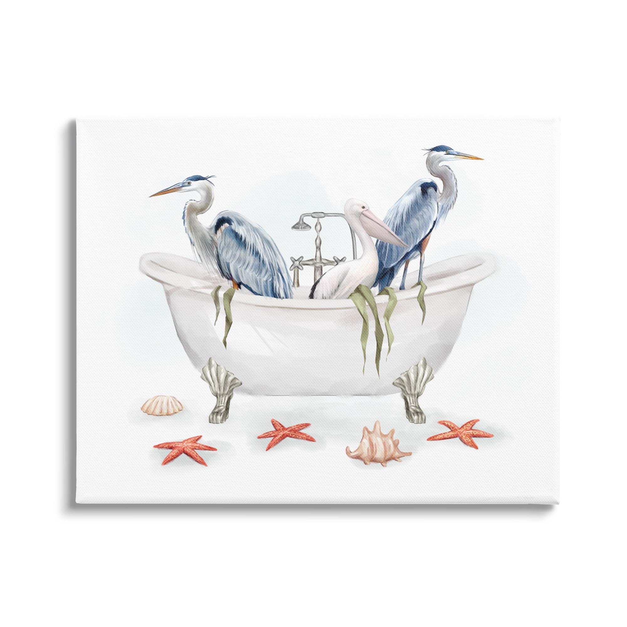 Stupell Industries Egrets in Nautical Bathtub Animals & Insects Painting Gallery Wrapped Canvas Print Wall Art, 30 x 24