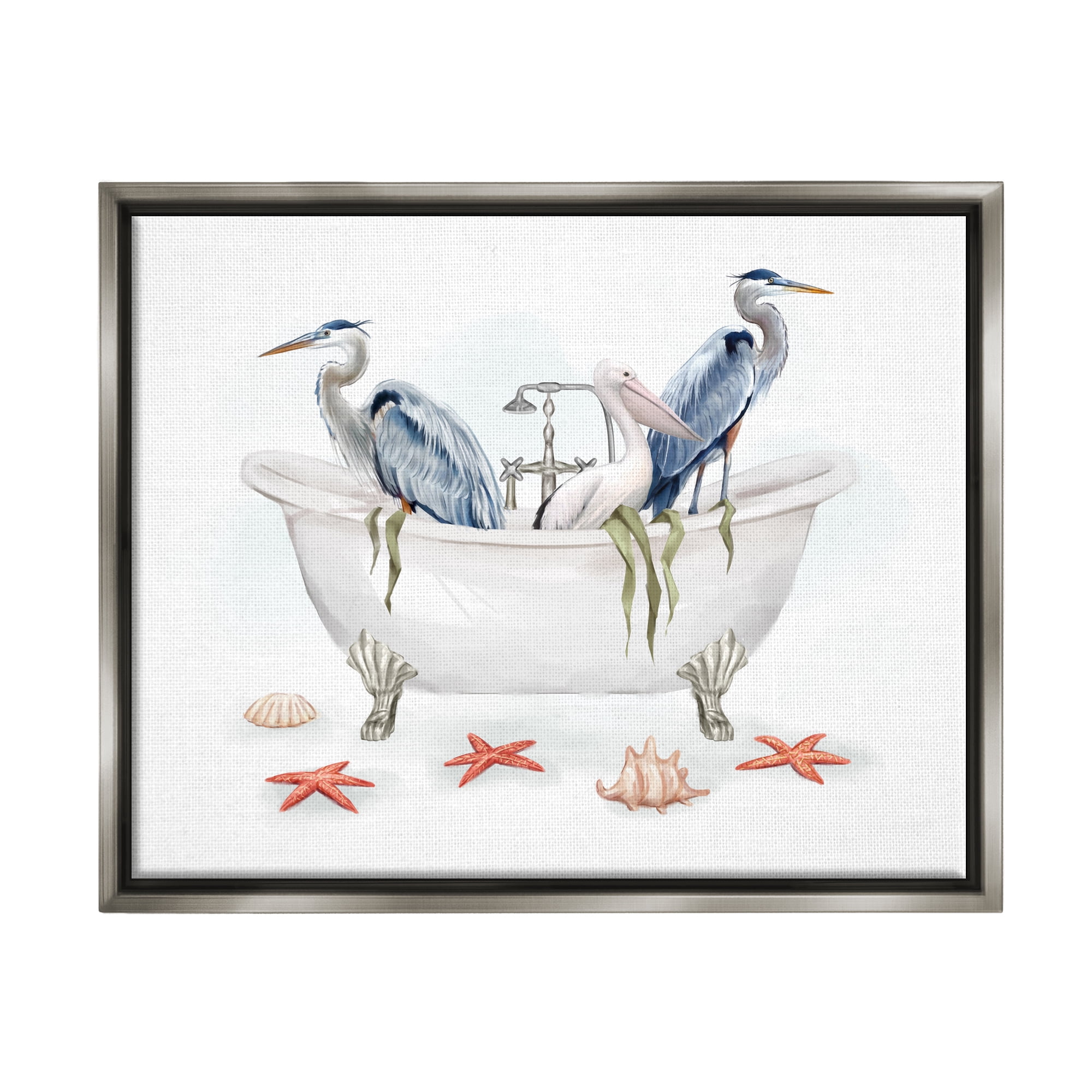 Stupell Industries Egrets in Nautical Bathtub Animals & Insects Painting Gray Floater Framed Art Print Wall Art, 21 x 17