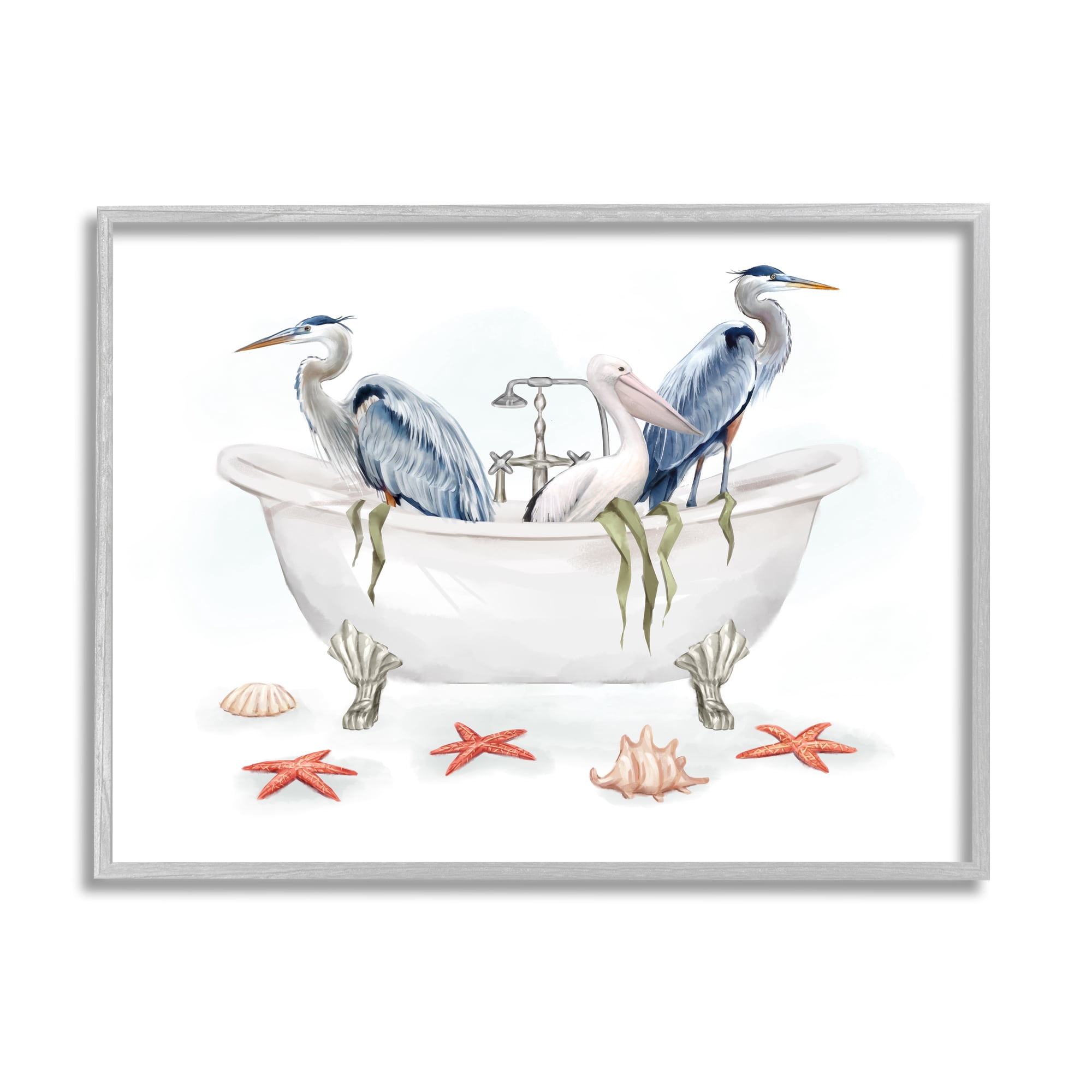 Stupell Industries Egrets in Nautical Bathtub Animals & Insects Painting Gray Framed Art Print Wall Art, 14 x 11