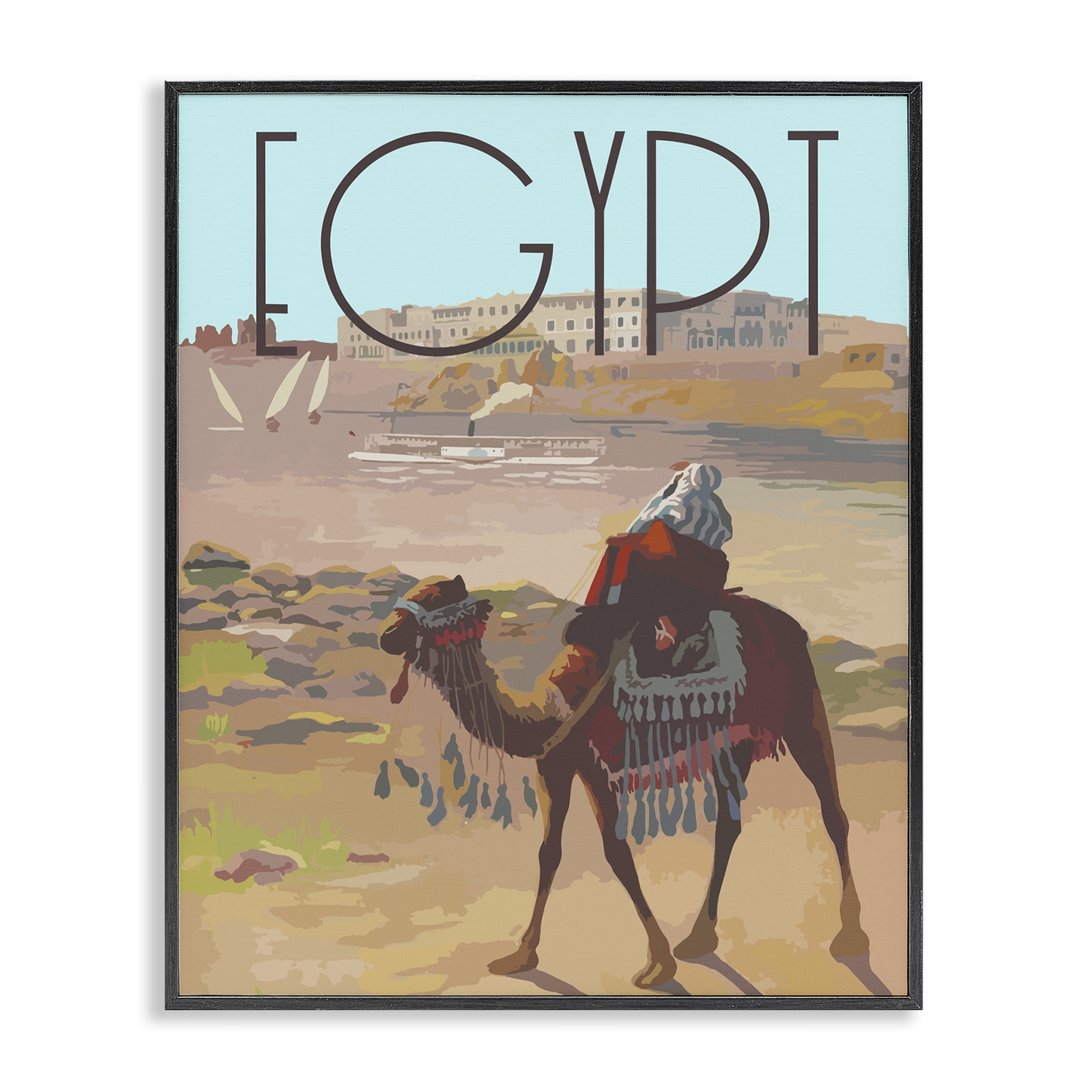 Stupell Industries Egypt Camel Scene Landscape & Nature Painting Black Framed Art Print Wall Art, 16 x 20