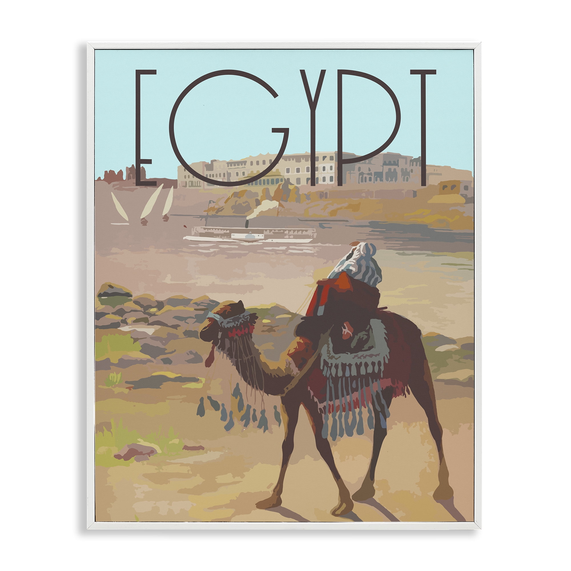 Stupell Industries Egypt Camel Scene Landscape & Nature Painting White Framed Art Print Wall Art, 16 x 20