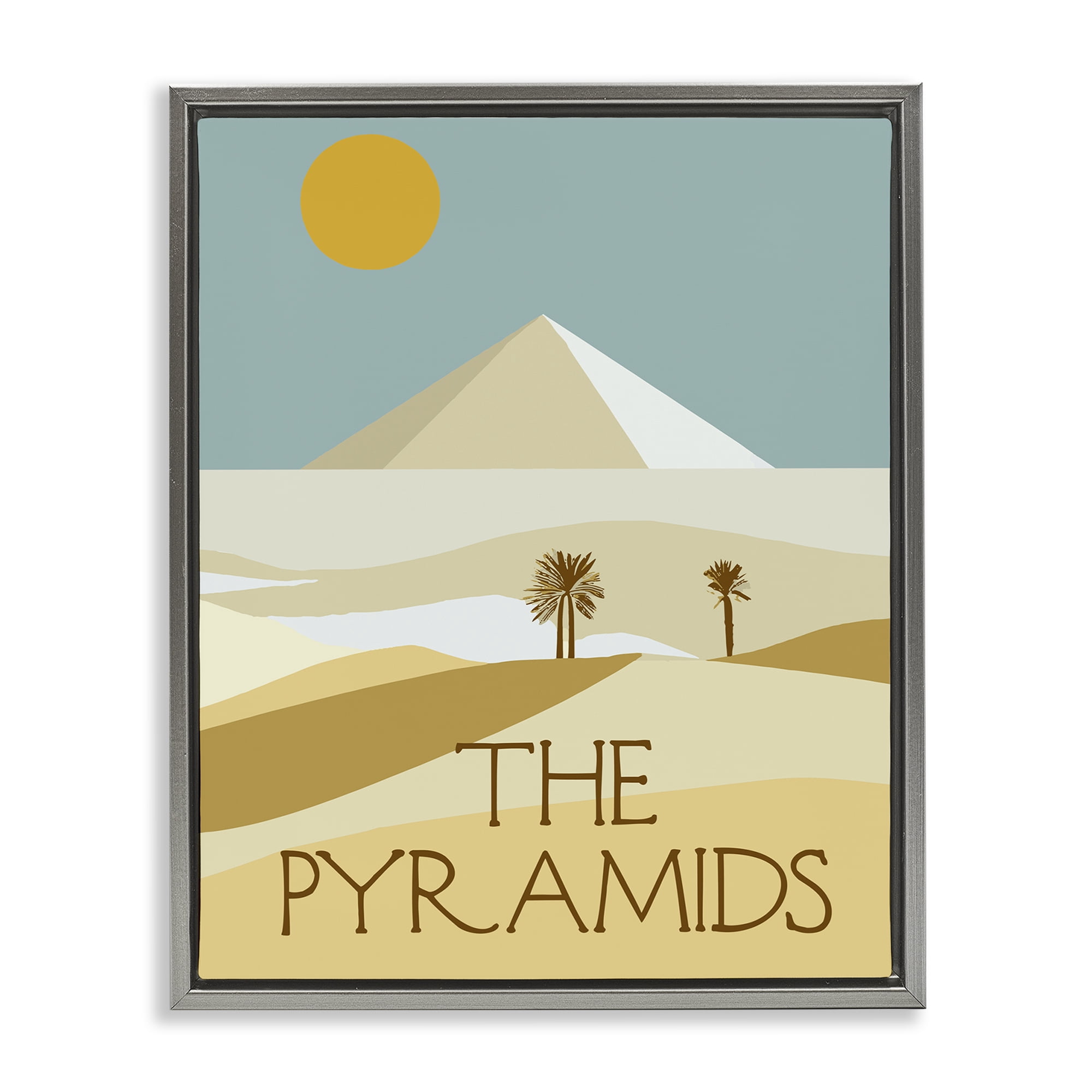 Stupell Industries Egypt Pyramids Landmark Landscape & Nature Painting Gray Floater Framed Canvas Art Print Wall Art, 17 x 21