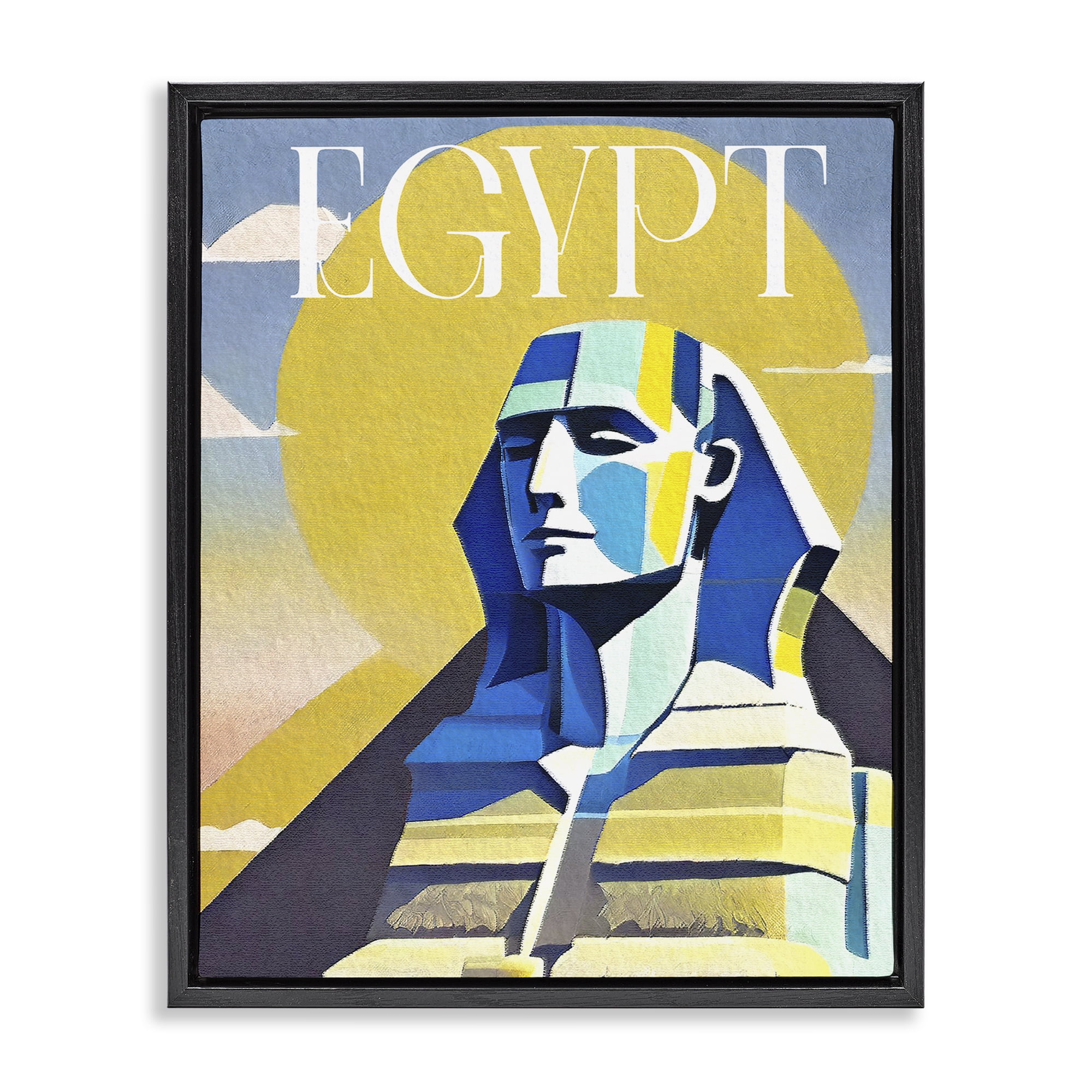 Stupell Industries Egypt Sphinx Landmark Buildings & Architecture Painting Black Floater Framed Canvas Art Print Wall Art, 25 x 31