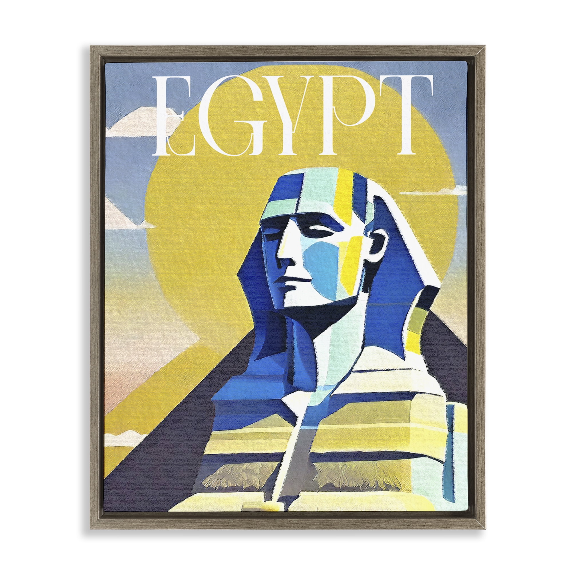Stupell Industries Egypt Sphinx Landmark Buildings & Architecture Painting Brown Floater Framed Canvas Art Print Wall Art, 25 x 31