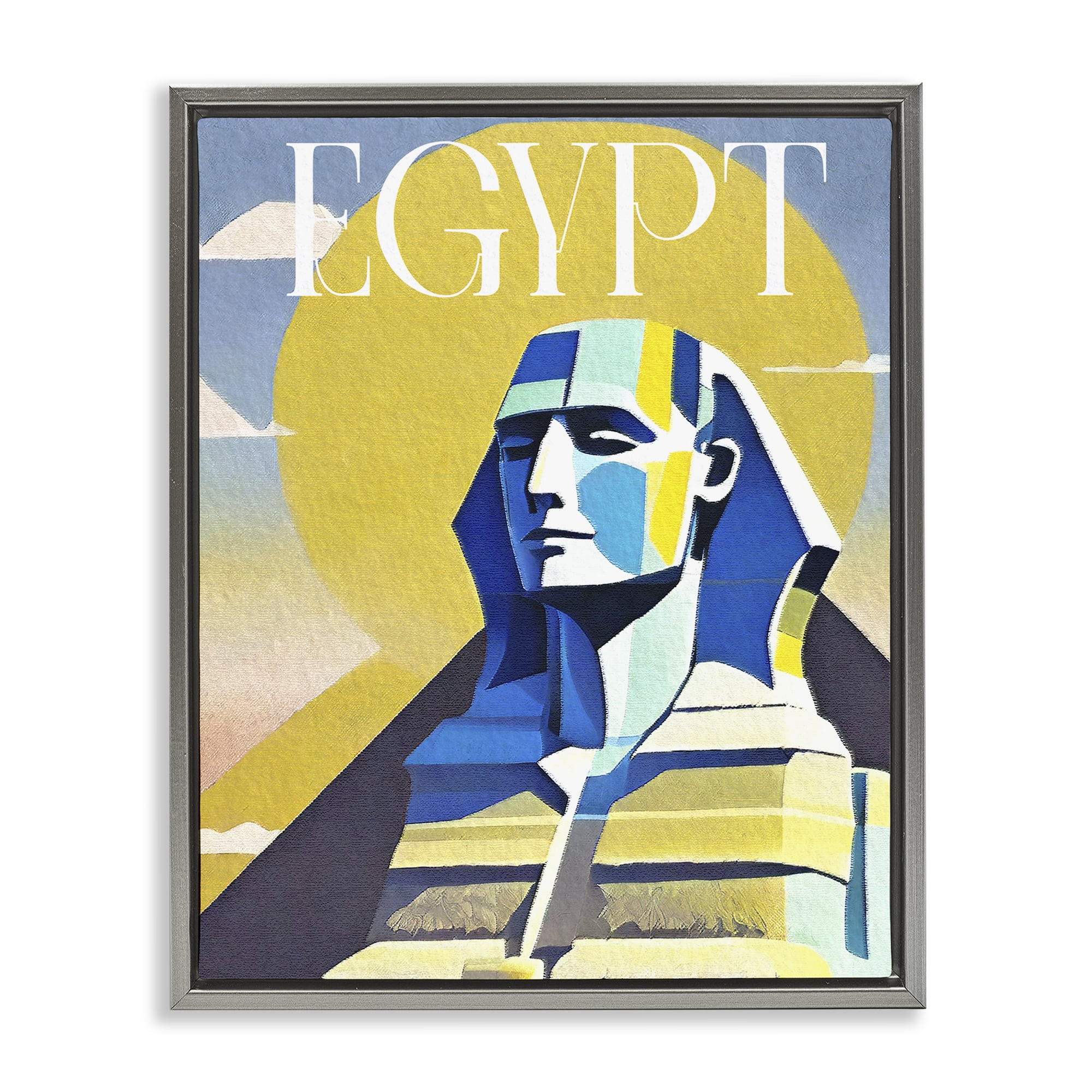 Stupell Industries Egypt Sphinx Landmark Buildings & Architecture Painting Gray Floater Framed Canvas Art Print Wall Art, 25 x 31
