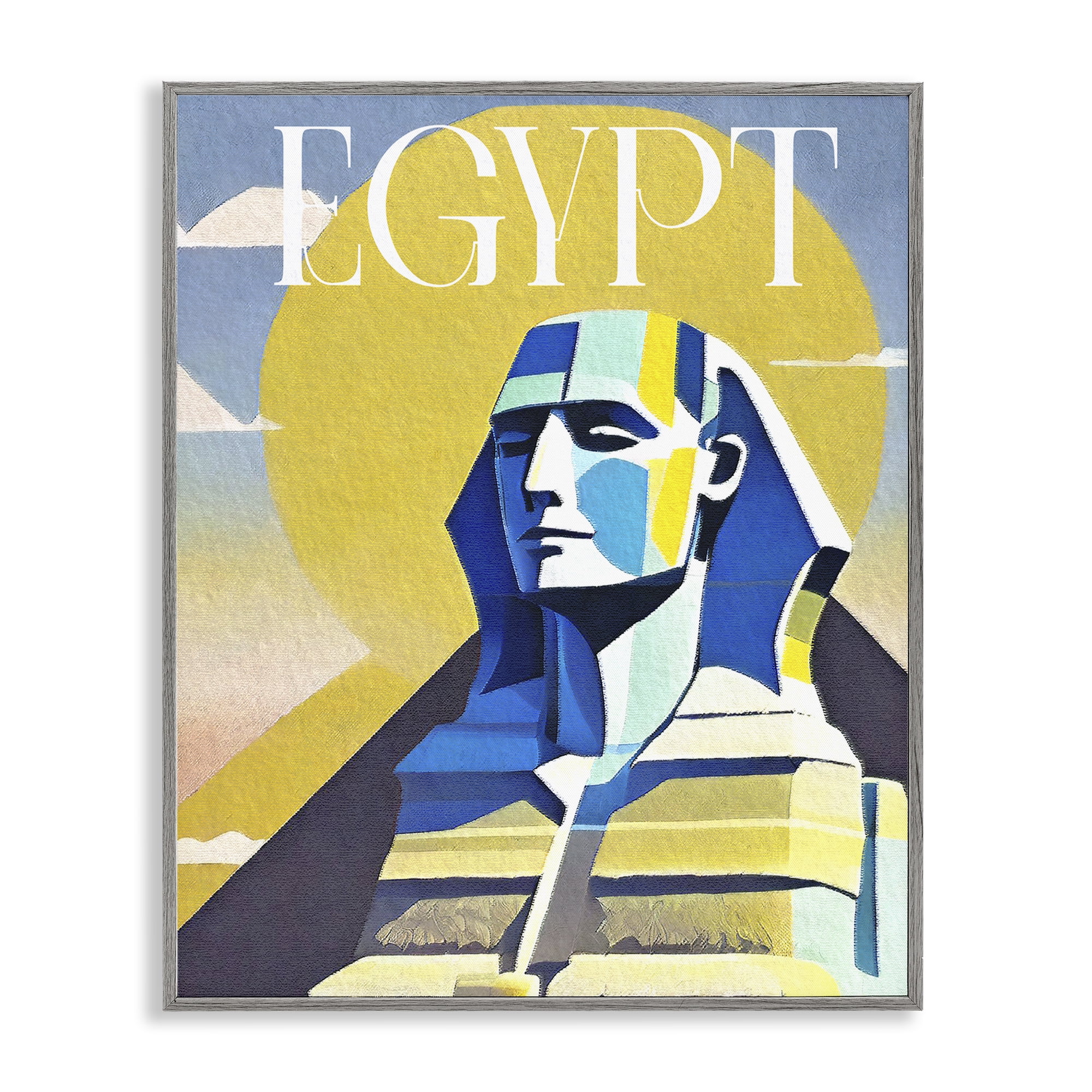 Stupell Industries Egypt Sphinx Landmark Buildings & Architecture Painting Gray Framed Art Print Wall Art, 11 x 14