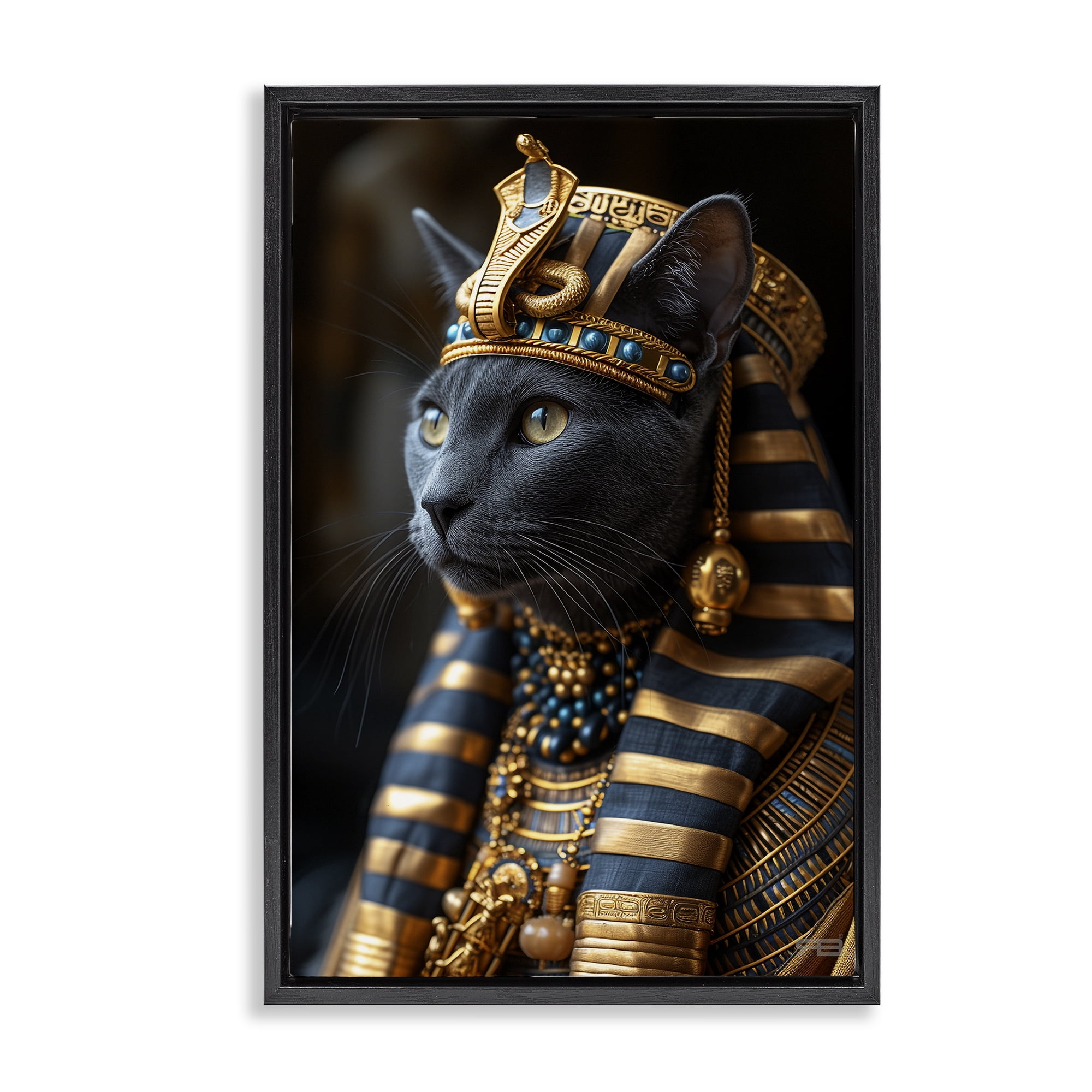 Stupell Industries Egyptian Pharaoh Cat Novelty Painting Black Floater Framed Canvas Art Print Wall Art, 21 x 31