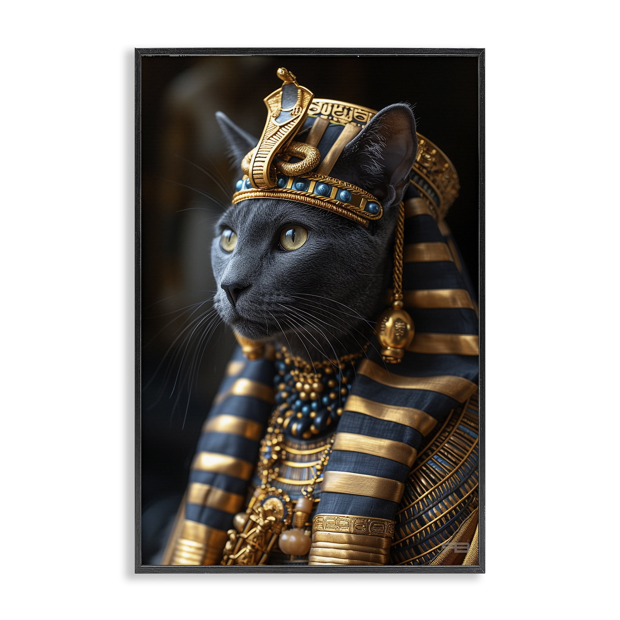 Stupell Industries Egyptian Pharaoh Cat Novelty Painting Black Framed Art Print Wall Art, 12 x 18