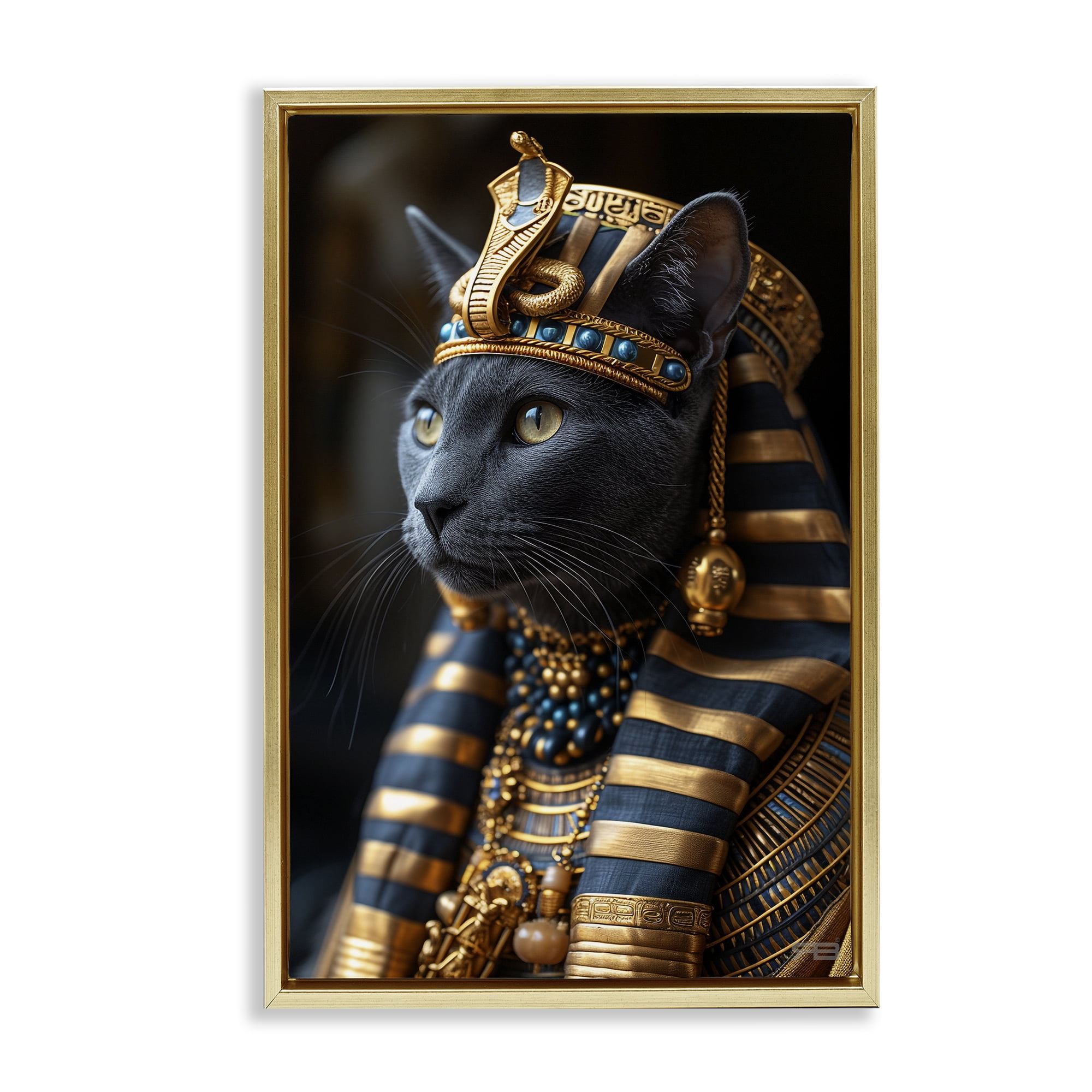 Stupell Industries Egyptian Pharaoh Cat Novelty Painting Gold Floater Framed Canvas Art Print Wall Art, 17 x 25
