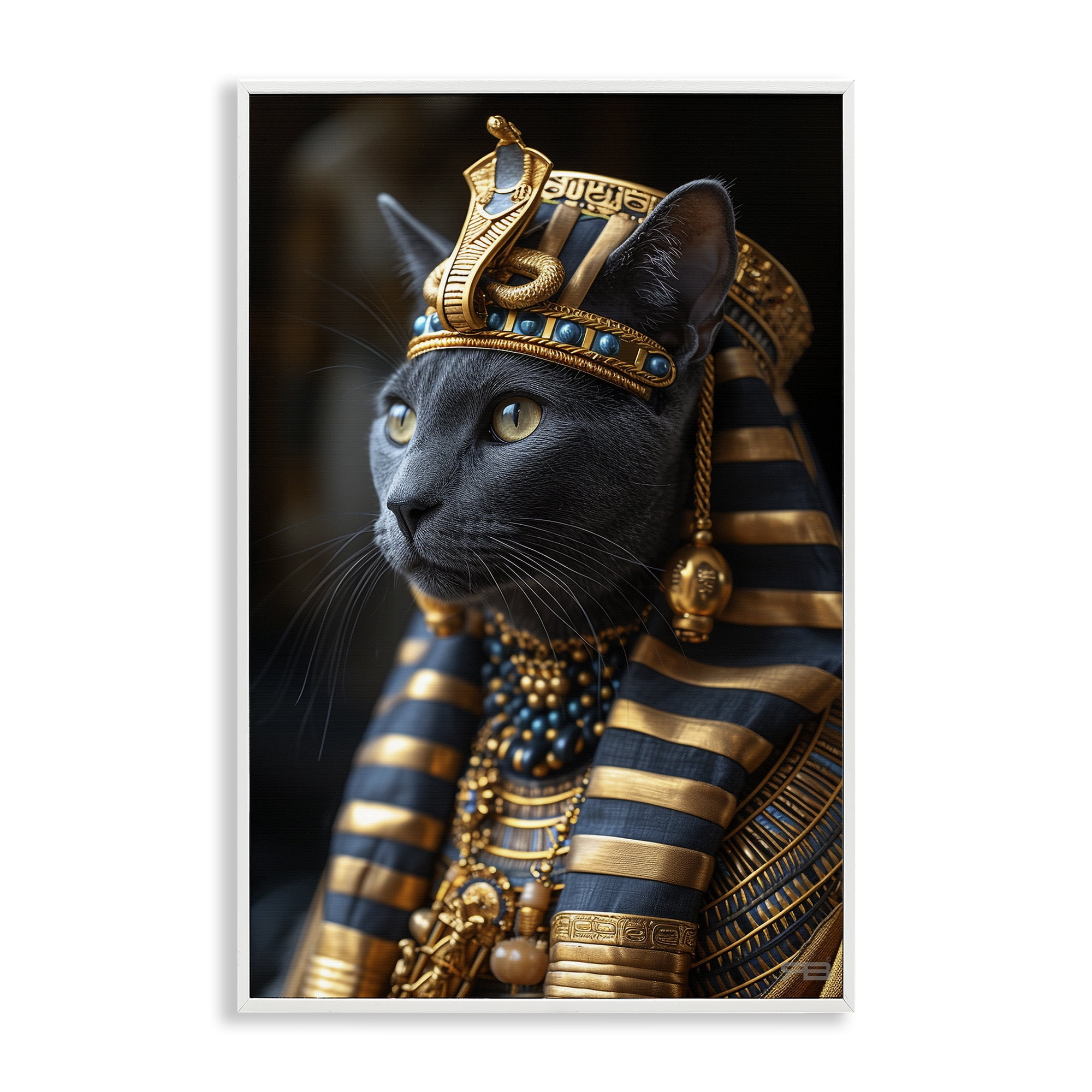 Stupell Industries Egyptian Pharaoh Cat Novelty Painting White Framed Art Print Wall Art, 12 x 18