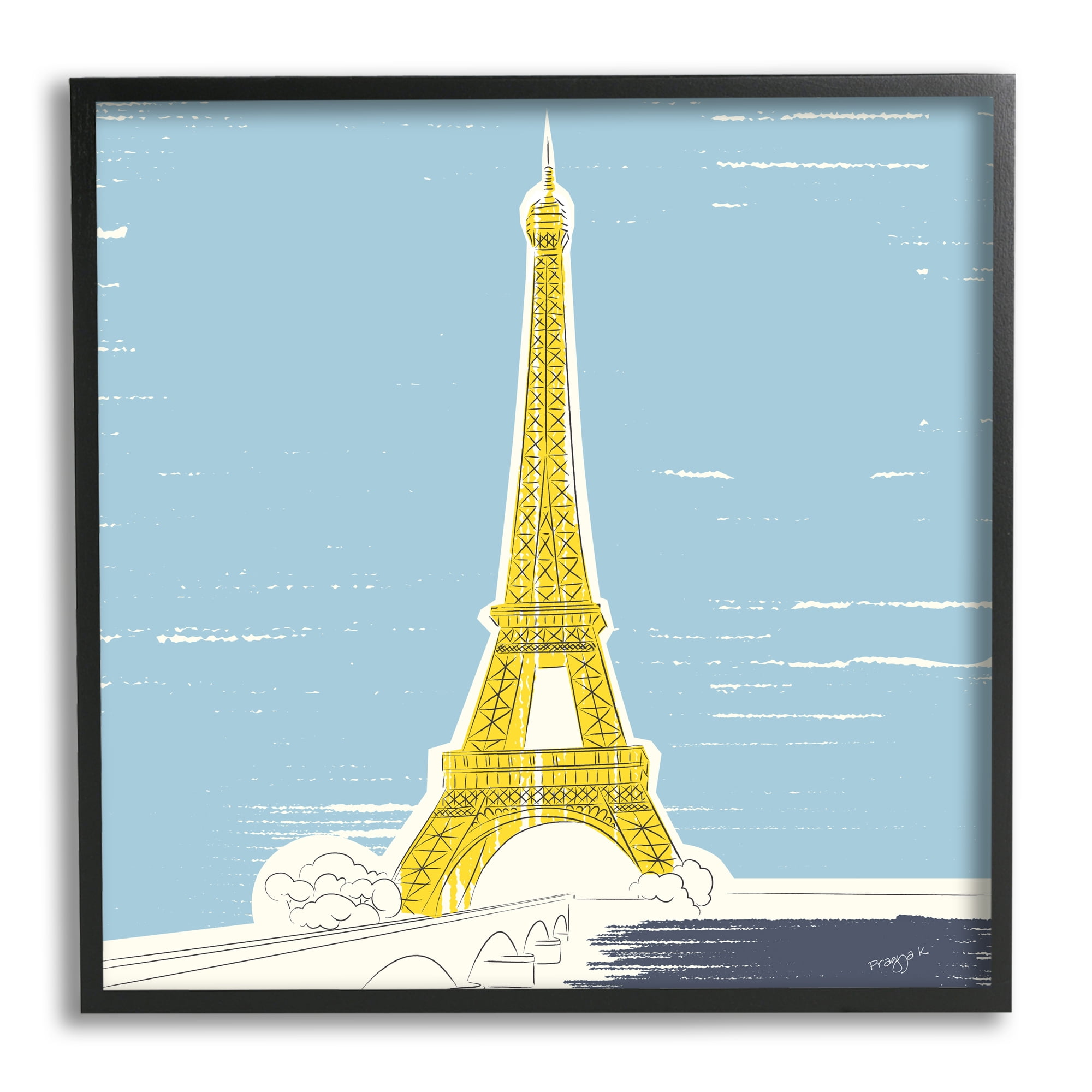 Stupell Industries Eiffel Tower Architecture Travel & Places Painting Black Framed Art Print Wall Art, 17 x 17