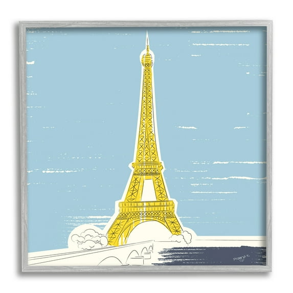 Stupell Industries Eiffel Tower Architecture Travel & Places Painting Gray Framed Art Print Wall Art, 17 x 17