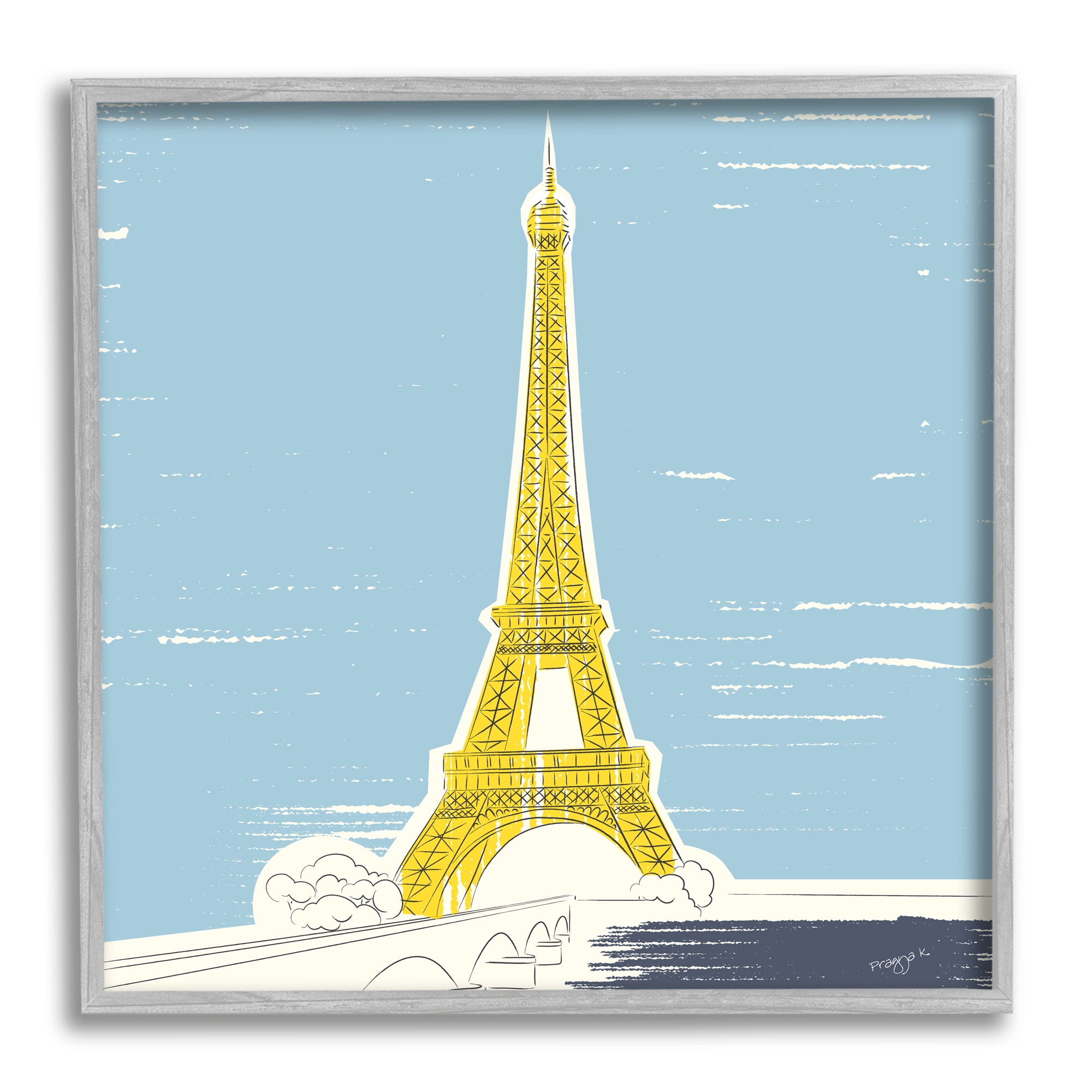 Stupell Industries Eiffel Tower Architecture Travel & Places Painting Gray Framed Art Print Wall Art, 24 x 24