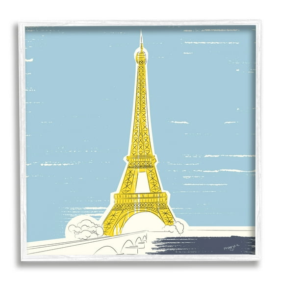 Stupell Industries Eiffel Tower Architecture Travel & Places Painting White Framed Art Print Wall Art, 12 x 12