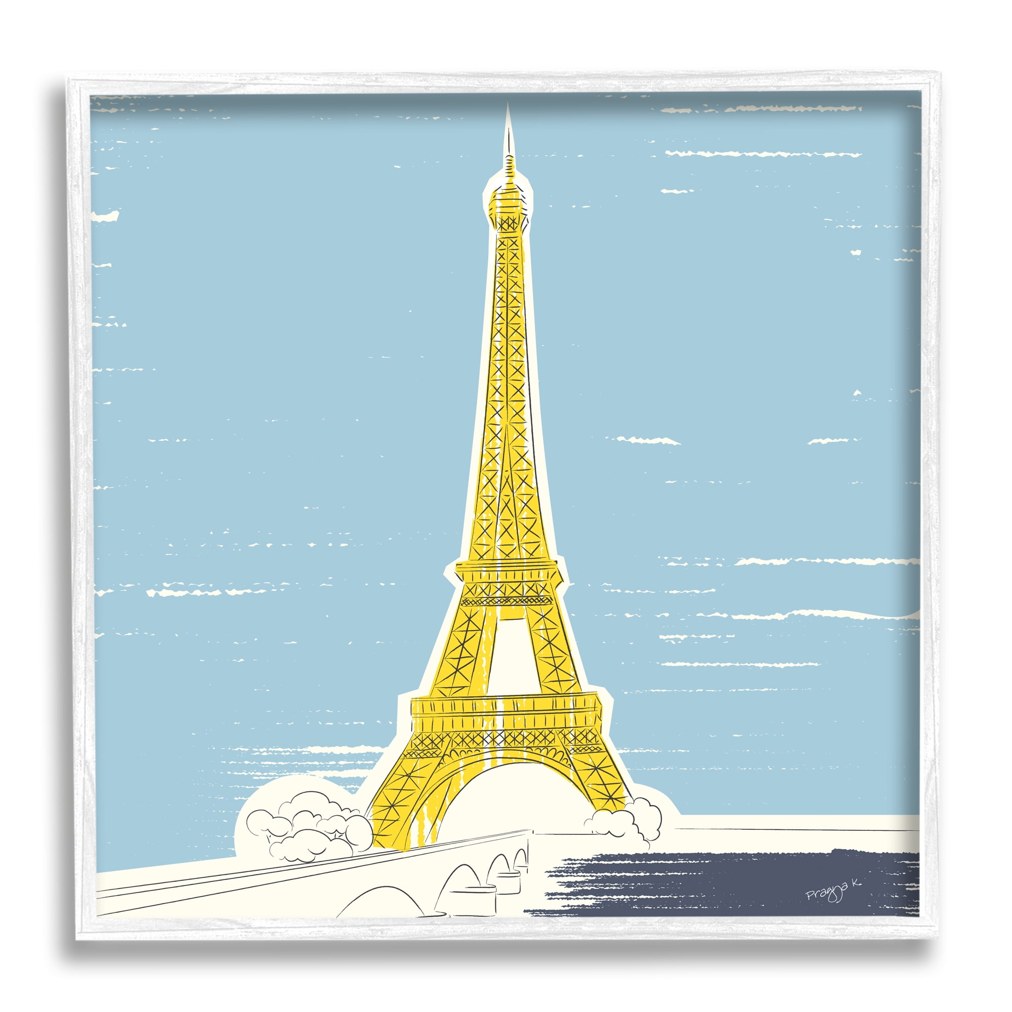Stupell Industries Eiffel Tower Architecture Travel & Places Painting White Framed Art Print Wall Art, 17 x 17