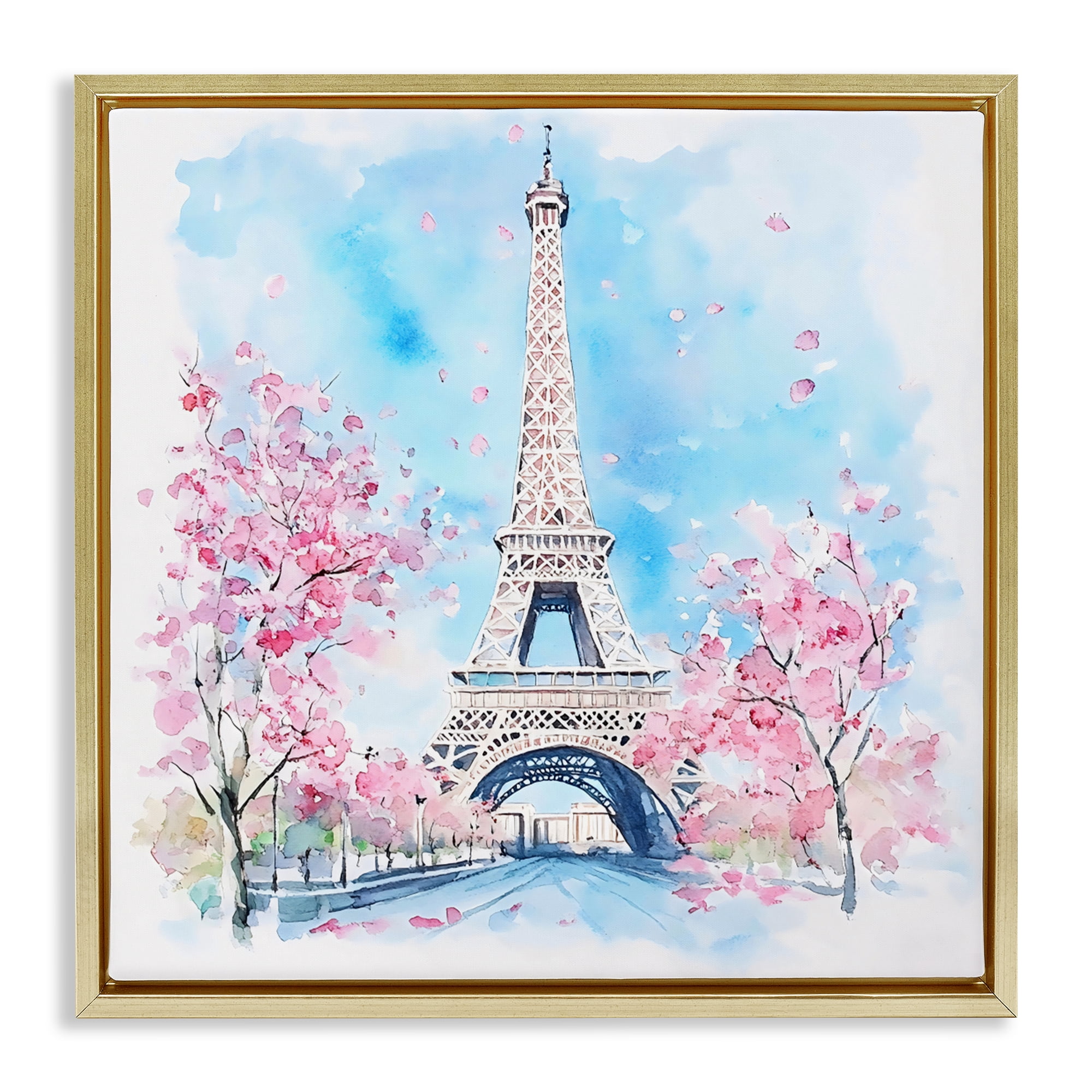 Stupell Industries Eiffel Tower Cherry Blossoms Gold Framed Floater Canvas Wall Art, design by Creative Studio