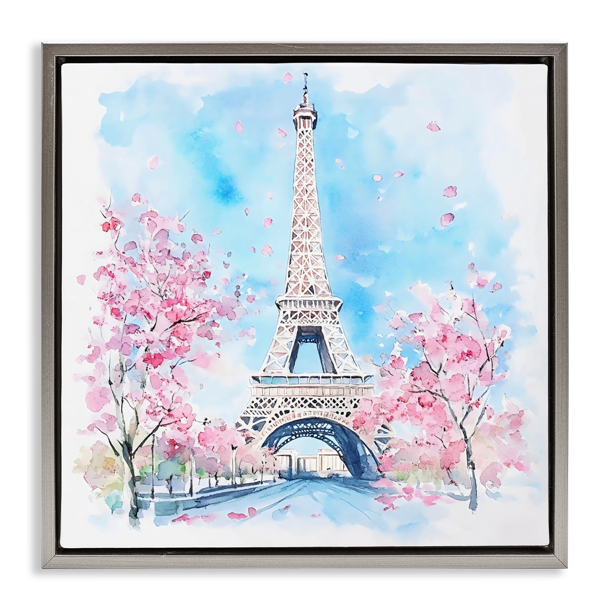 Stupell Industries Eiffel Tower Cherry Blossoms Gray Framed Floater Canvas Wall Art, design by Creative Studio