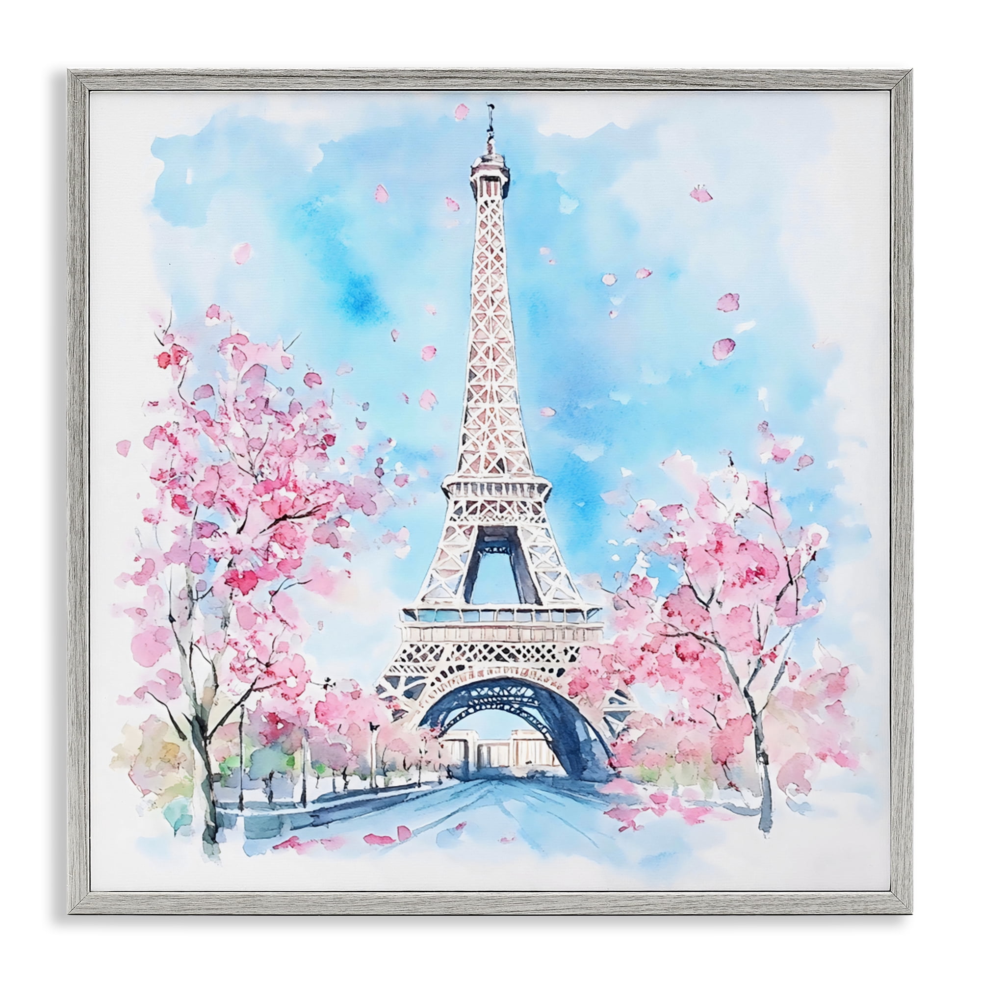 Stupell Industries Eiffel Tower Cherry Blossoms Gray Framed Giclee Art, design by Creative Studio