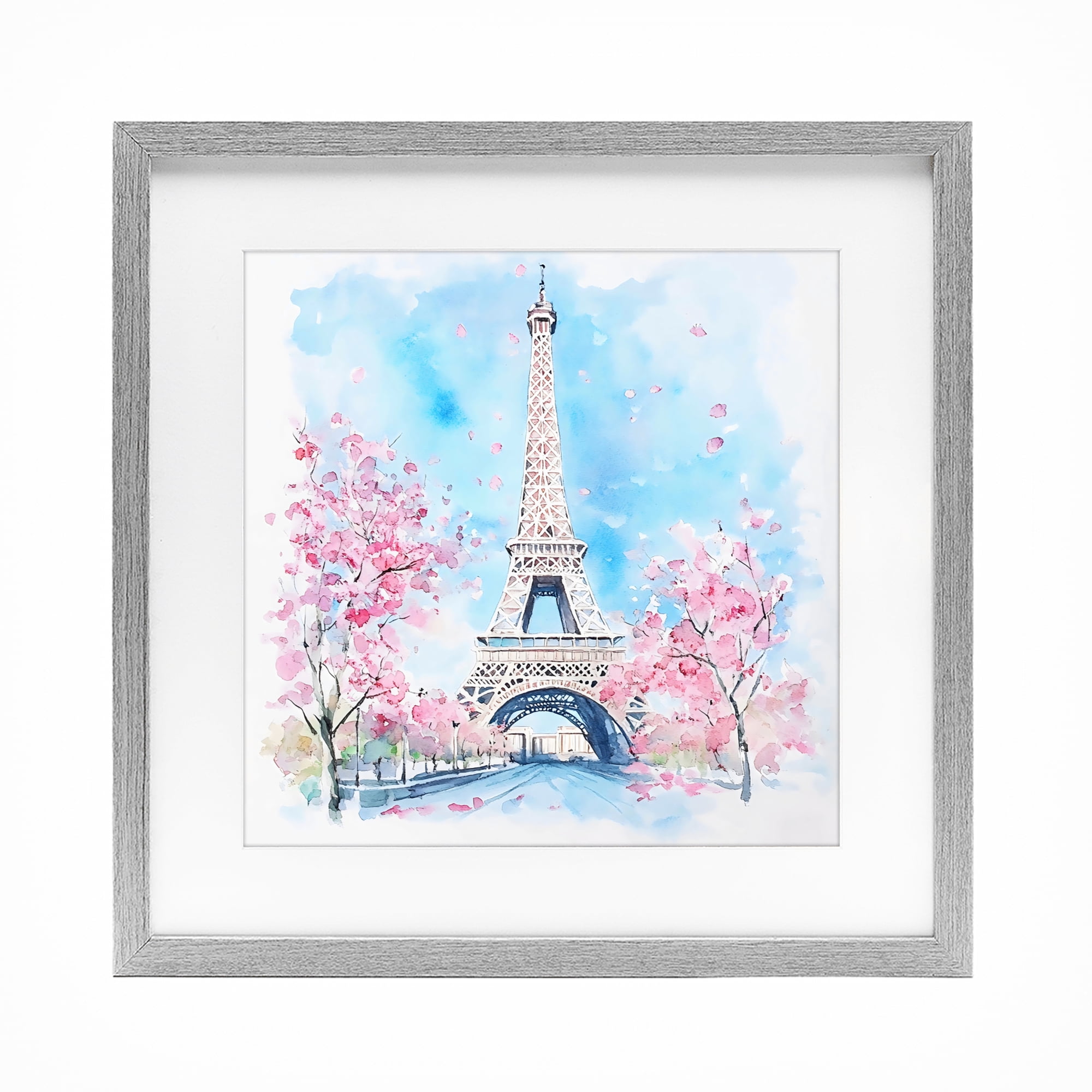 Stupell Industries Eiffel Tower Cherry Blossoms Gray Framed Print Under Glass, design by Creative Studio