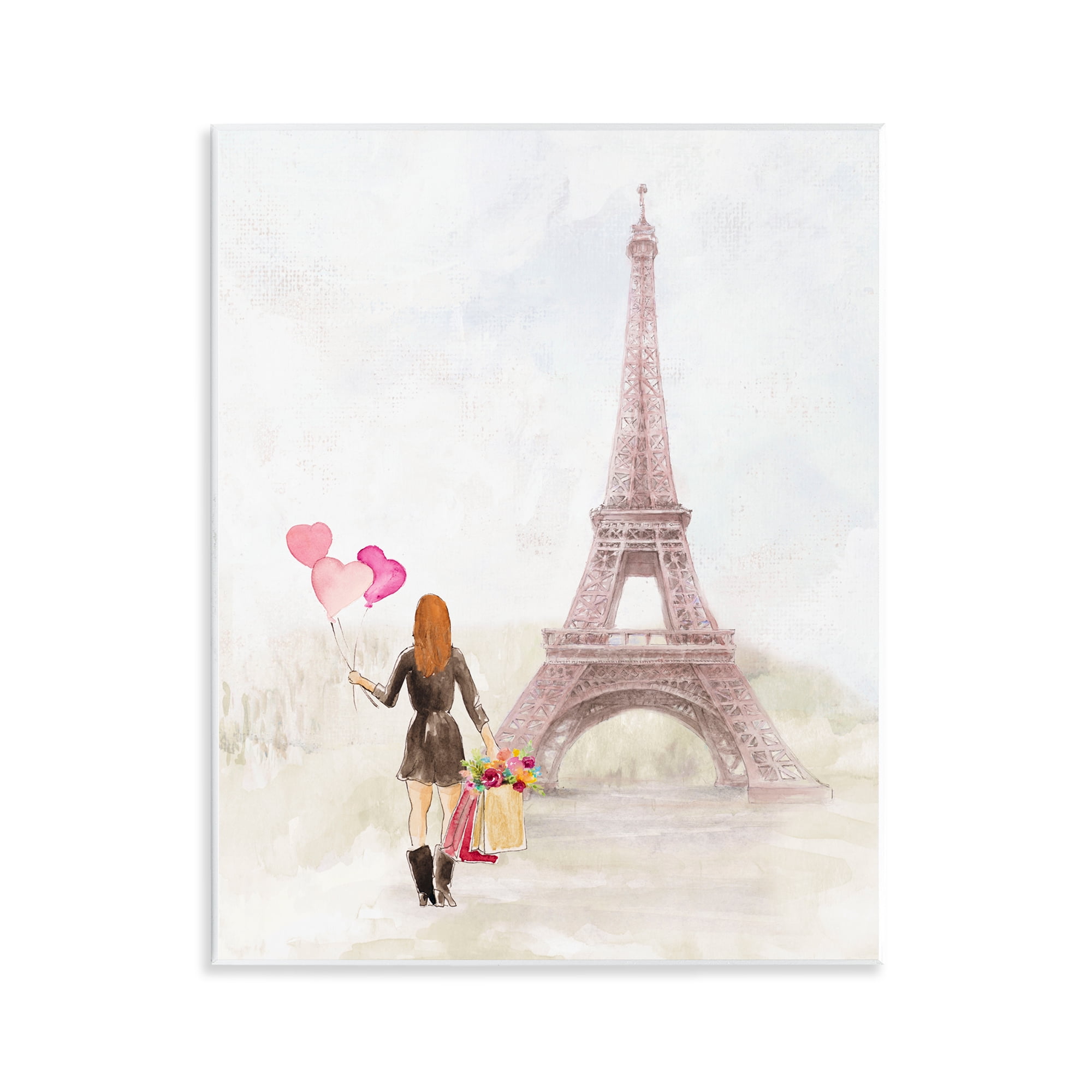 Stupell Industries Eiffel Tower & Heart Balloons Buildings & Architecture Painting Unframed Art Print Wall Art, 11 x 14