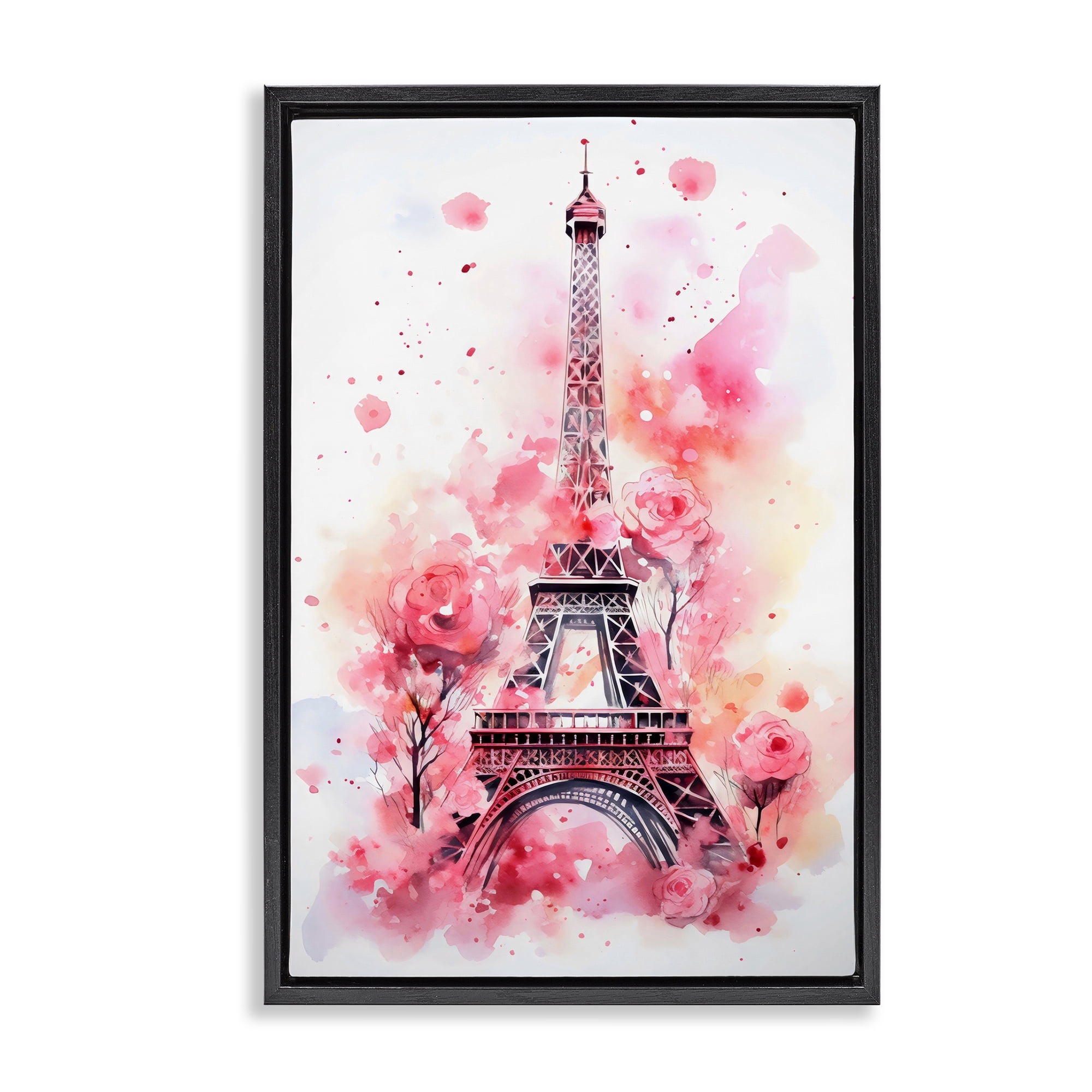 Stupell Industries Eiffel Tower In Roses Black Framed Floater Canvas Wall Art, design by Creative Studio