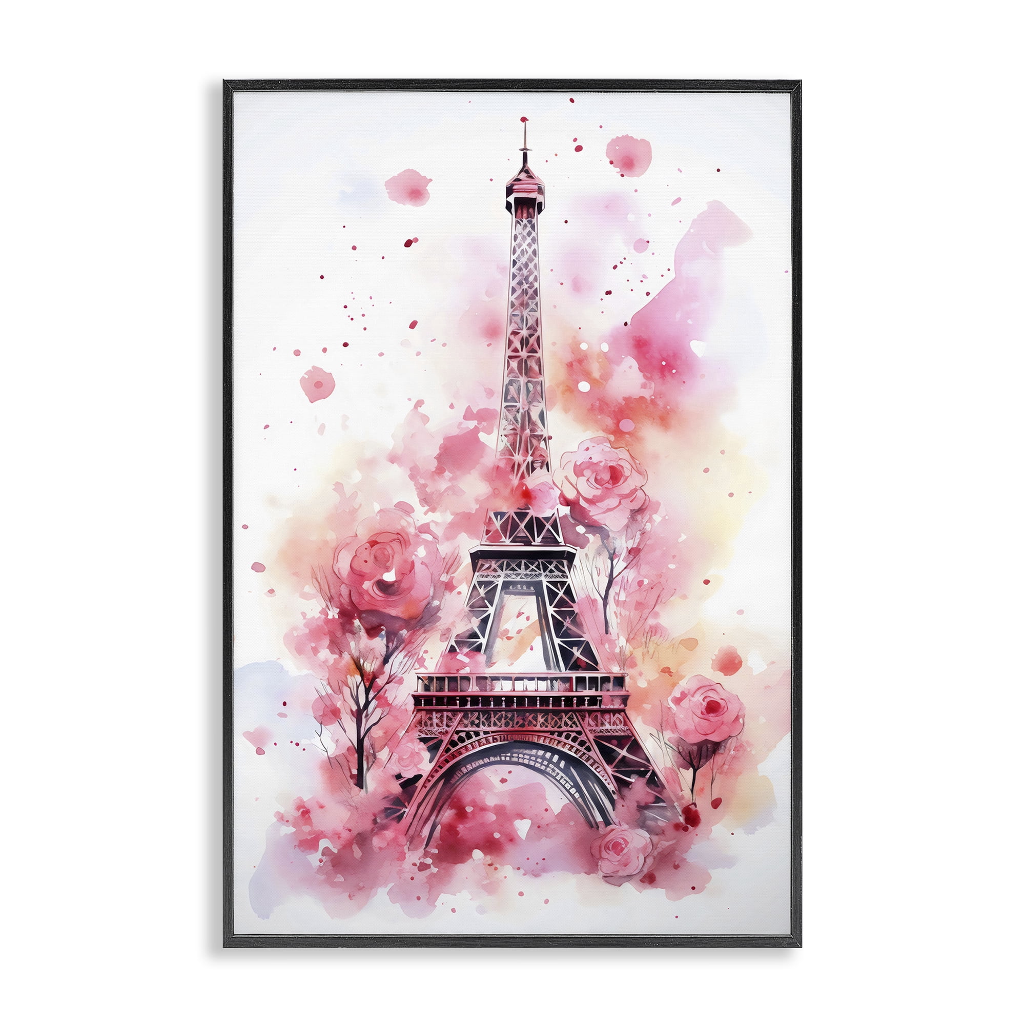 Stupell Industries Eiffel Tower In Roses Black Framed Giclee Art, design by Creative Studio