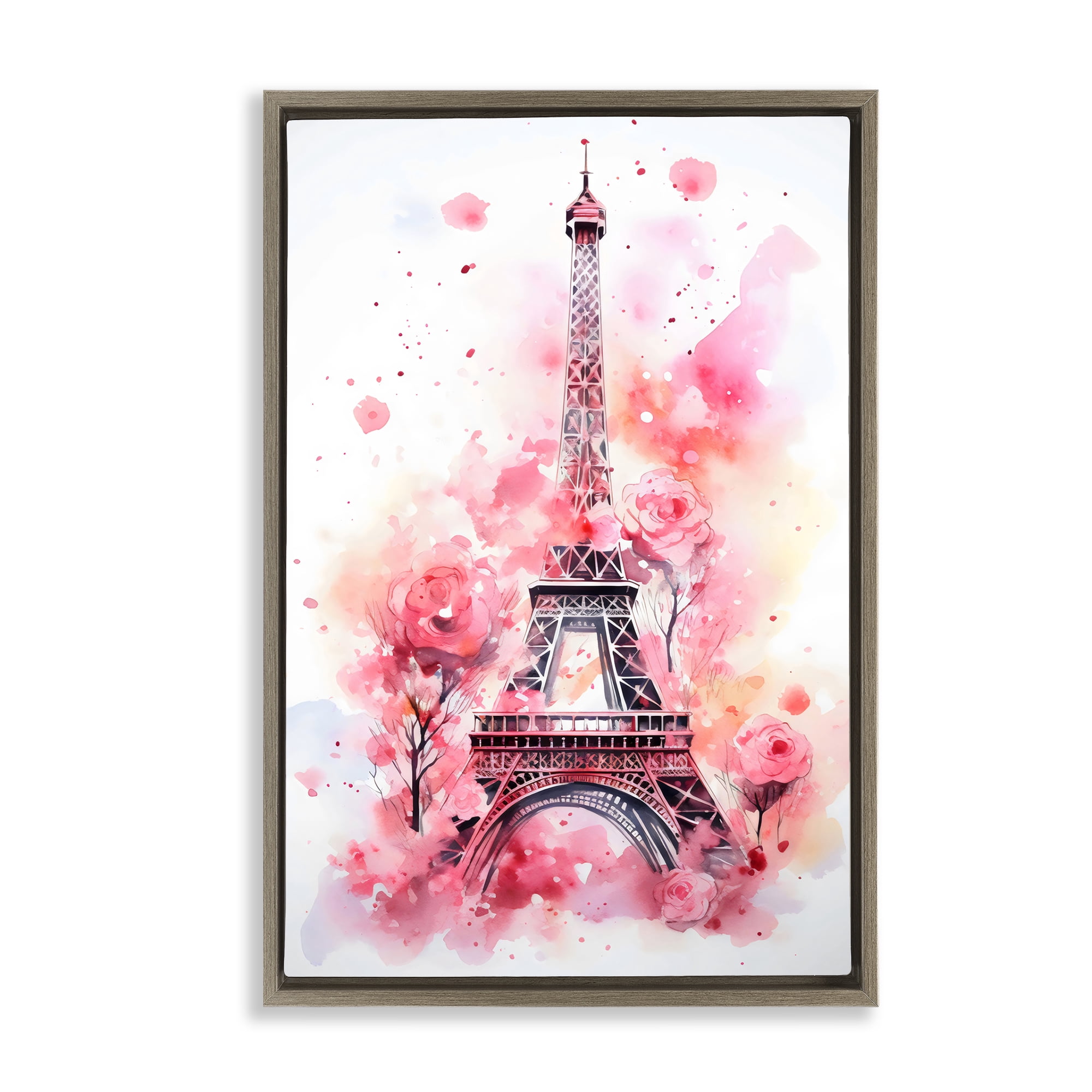 Stupell Industries Eiffel Tower In Roses Brown Framed Floater Canvas Wall Art, design by Creative Studio