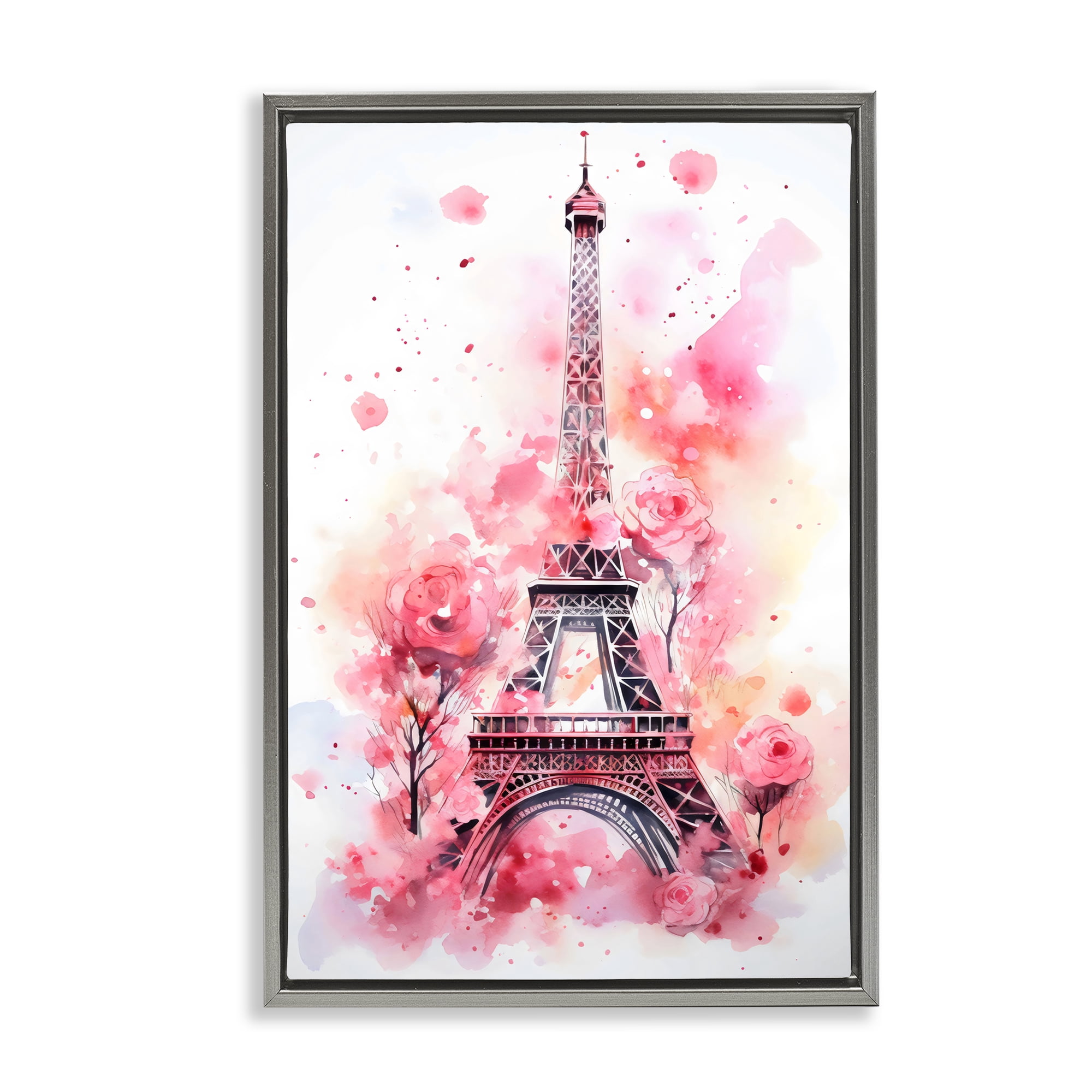 Stupell Industries Eiffel Tower In Roses Gray Framed Floater Canvas Wall Art, design by Creative Studio