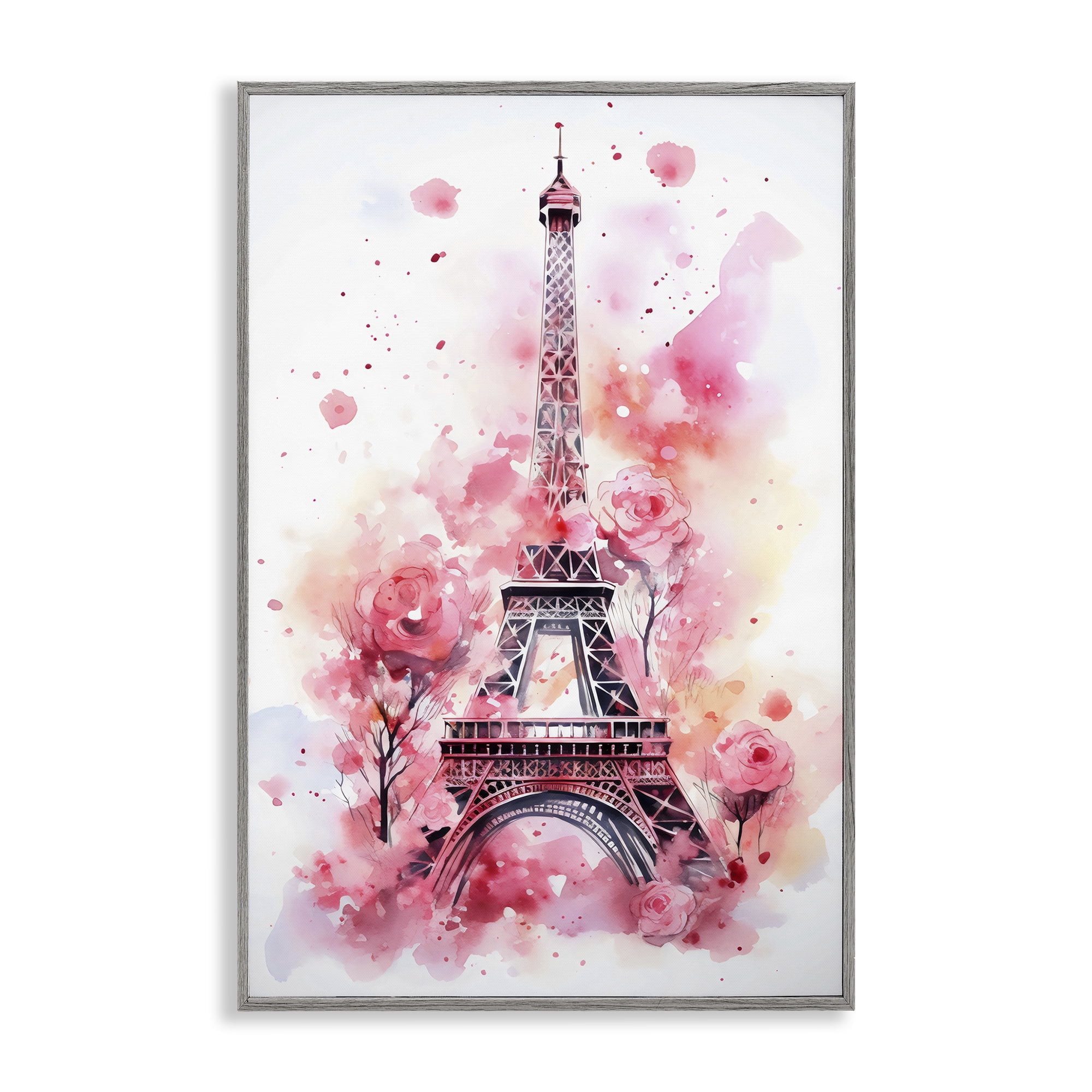 Stupell Industries Eiffel Tower In Roses Gray Framed Giclee Art, design by Creative Studio