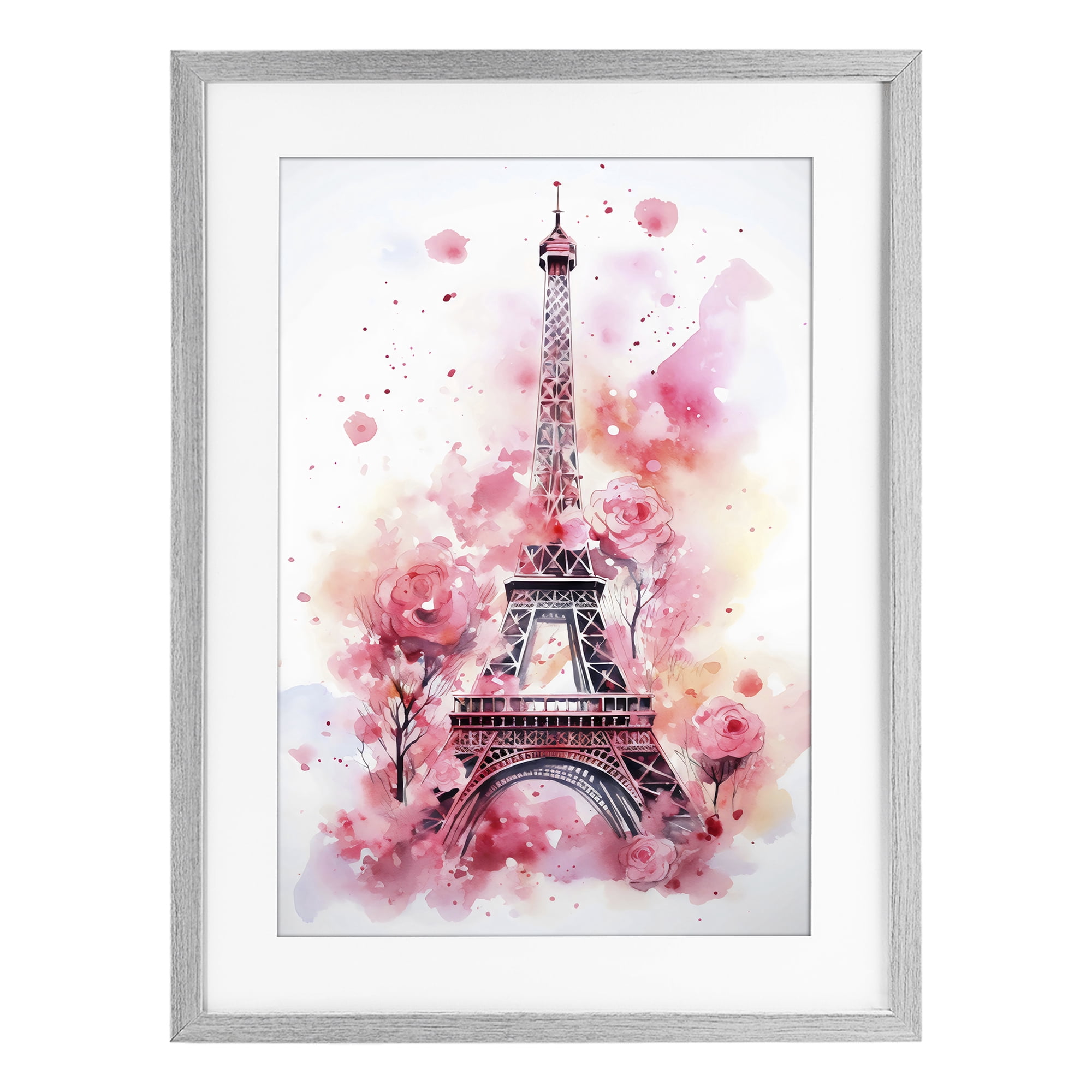 Stupell Industries Eiffel Tower In Roses Gray Framed Print Under Glass, design by Creative Studio