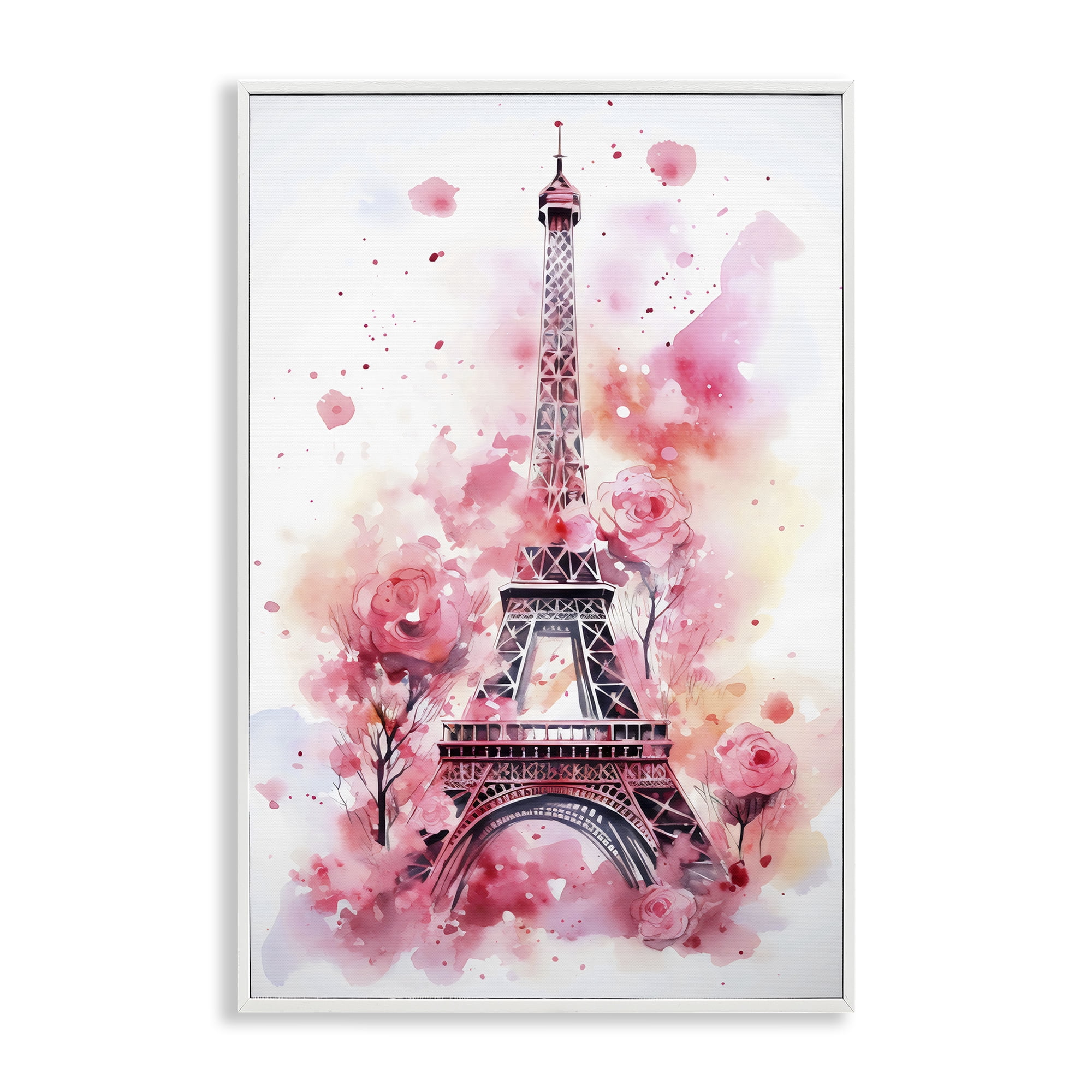 Stupell Industries Eiffel Tower In Roses White Framed Giclee Art, design by Creative Studio